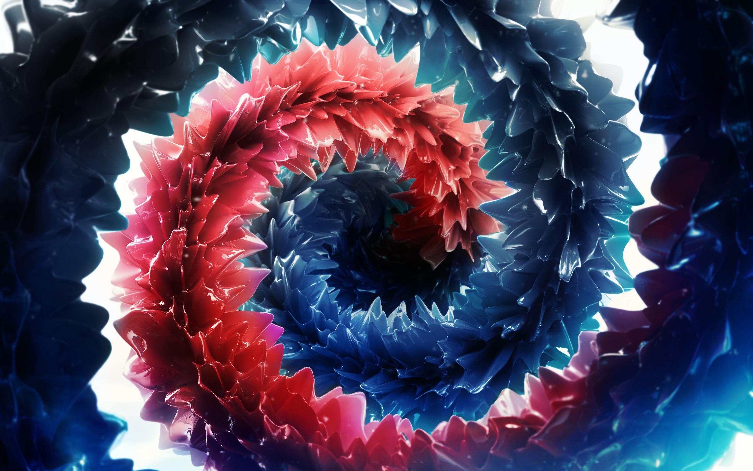 Abstract spiral of red and blue crystalline structures HD Wallpaper