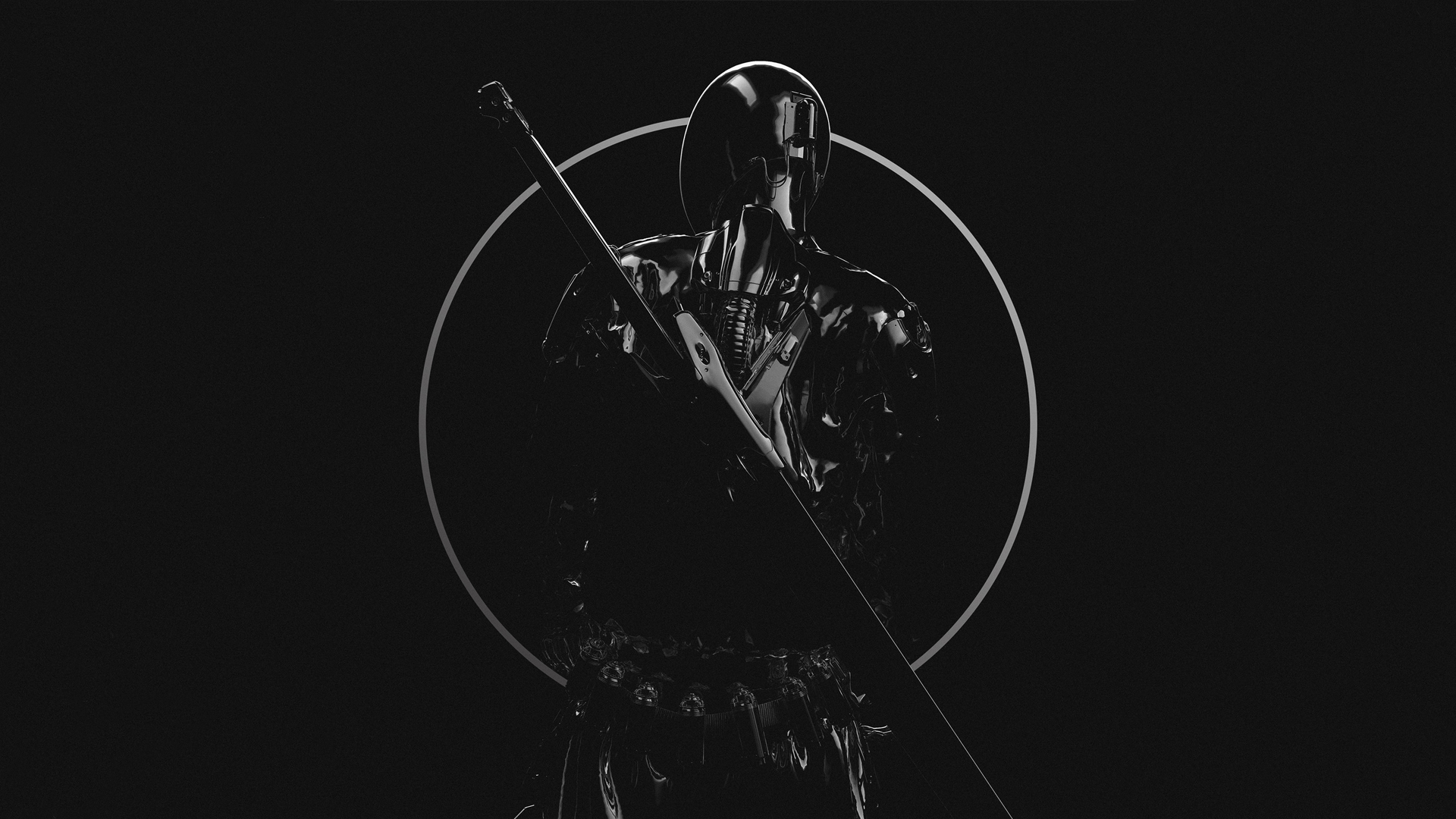 Robot with a sword and a circle HD Wallpaper