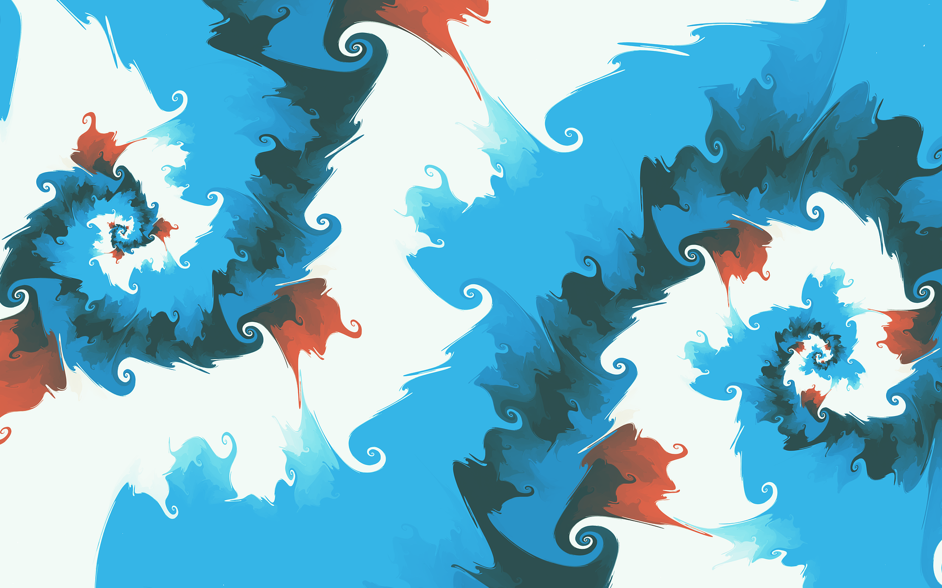 Abstract fractal artwork with blue, white, and red swirls HD Wallpaper