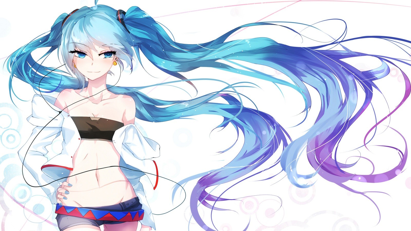 Anime girl with blue hair and headphones HD Wallpaper