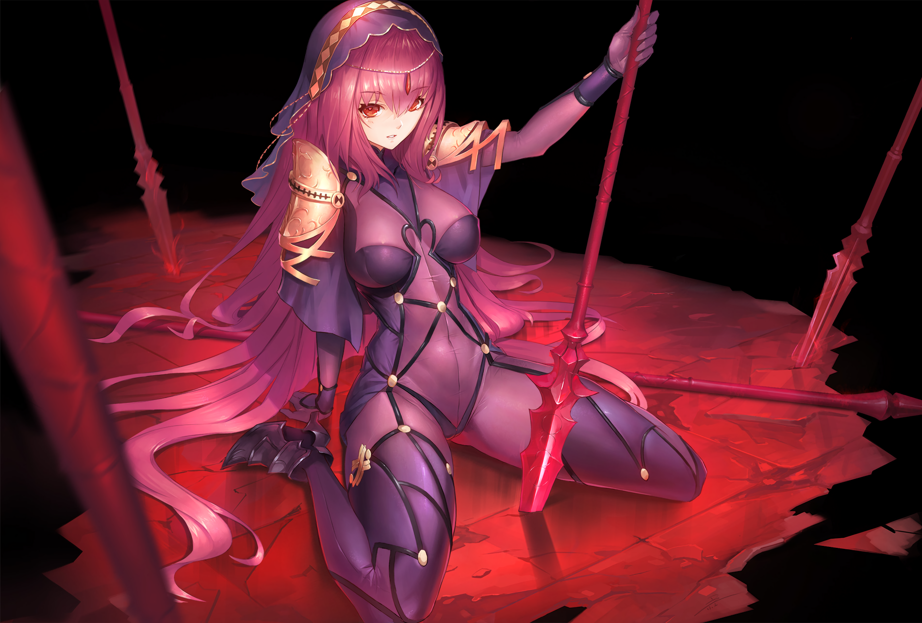 Scathach from Fate/Grand Order with spear HD Wallpaper