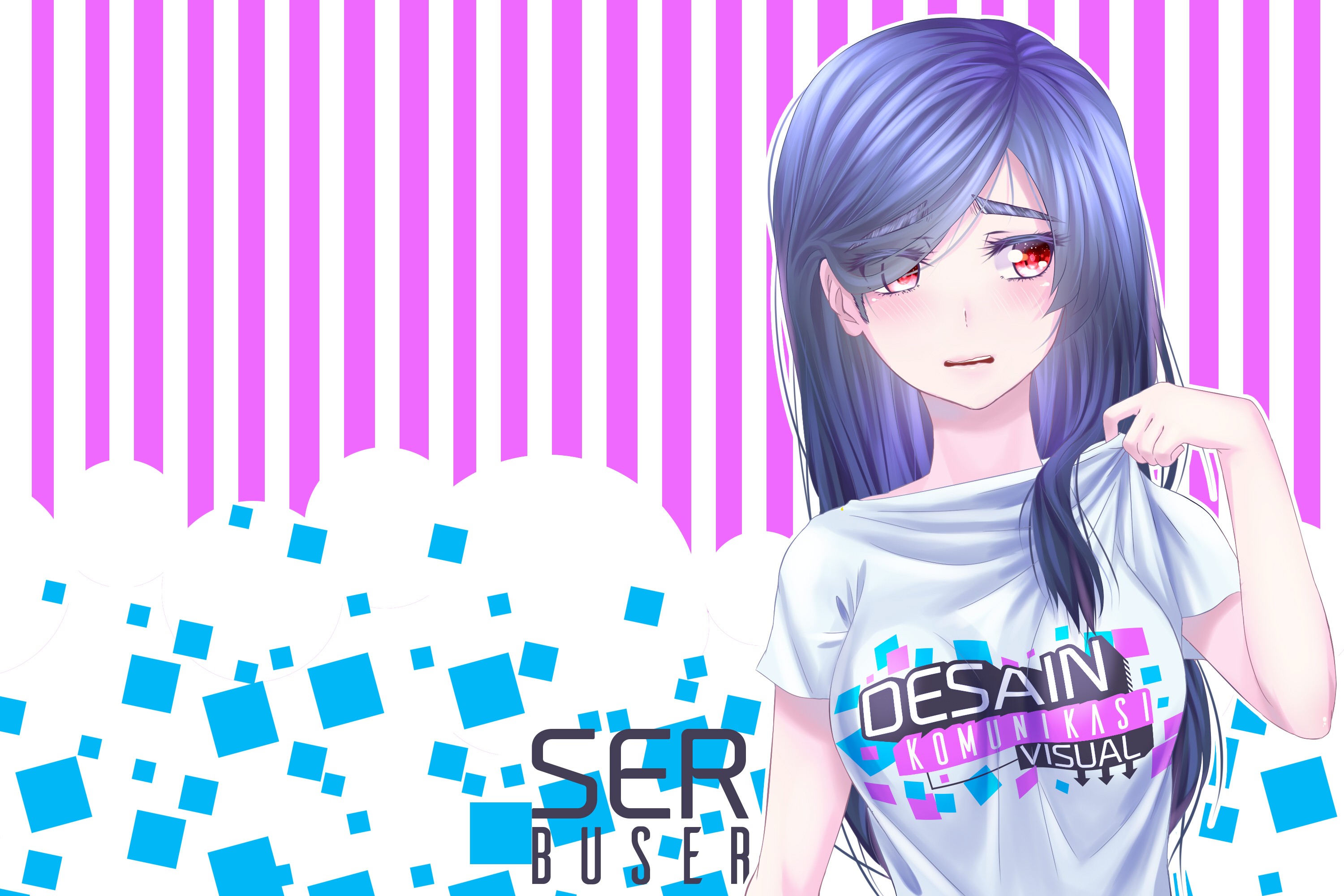 Anime girl with purple hair and red eyes HD Wallpaper