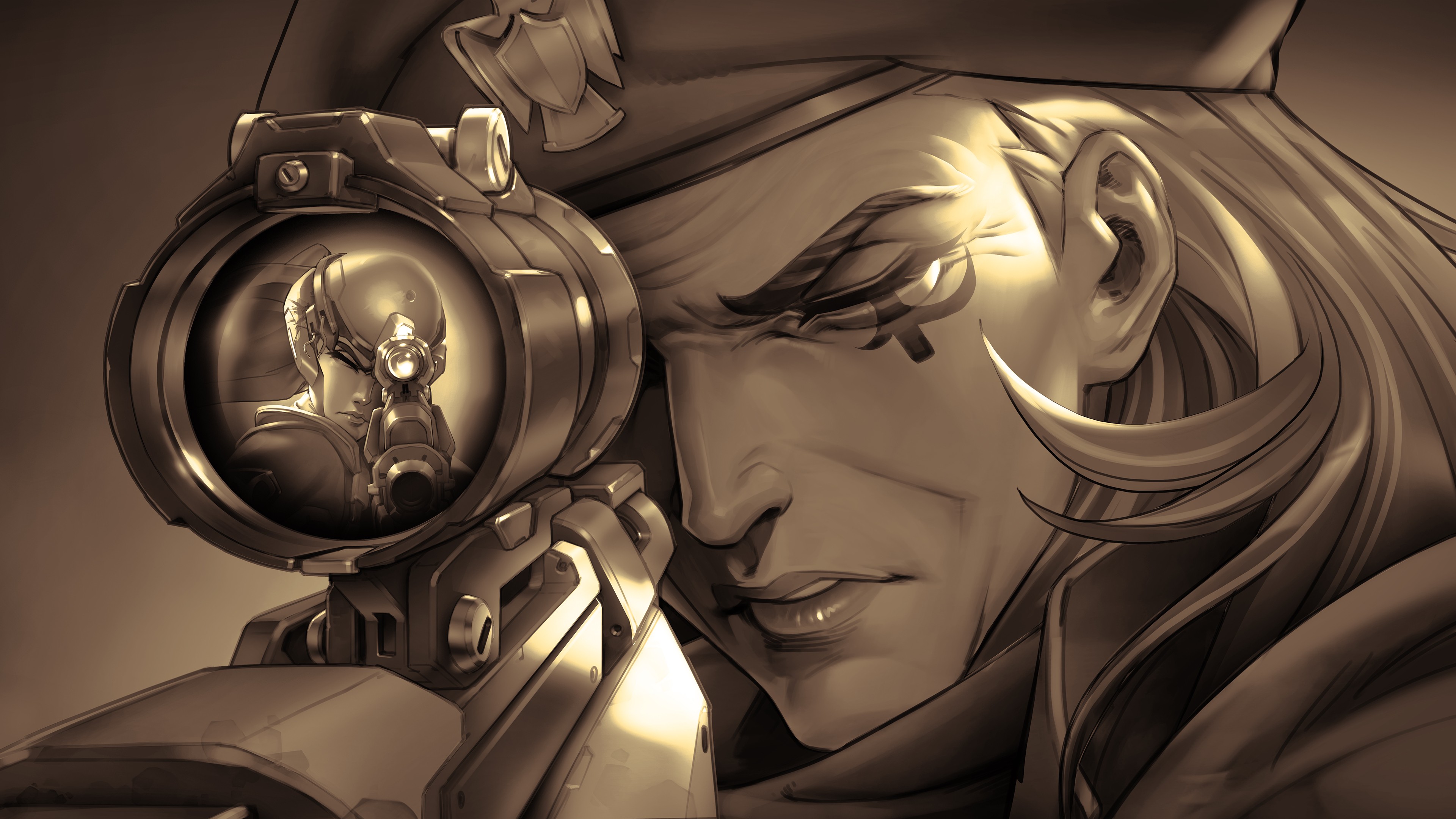 Ana from Overwatch aiming a sniper rifle HD Wallpaper