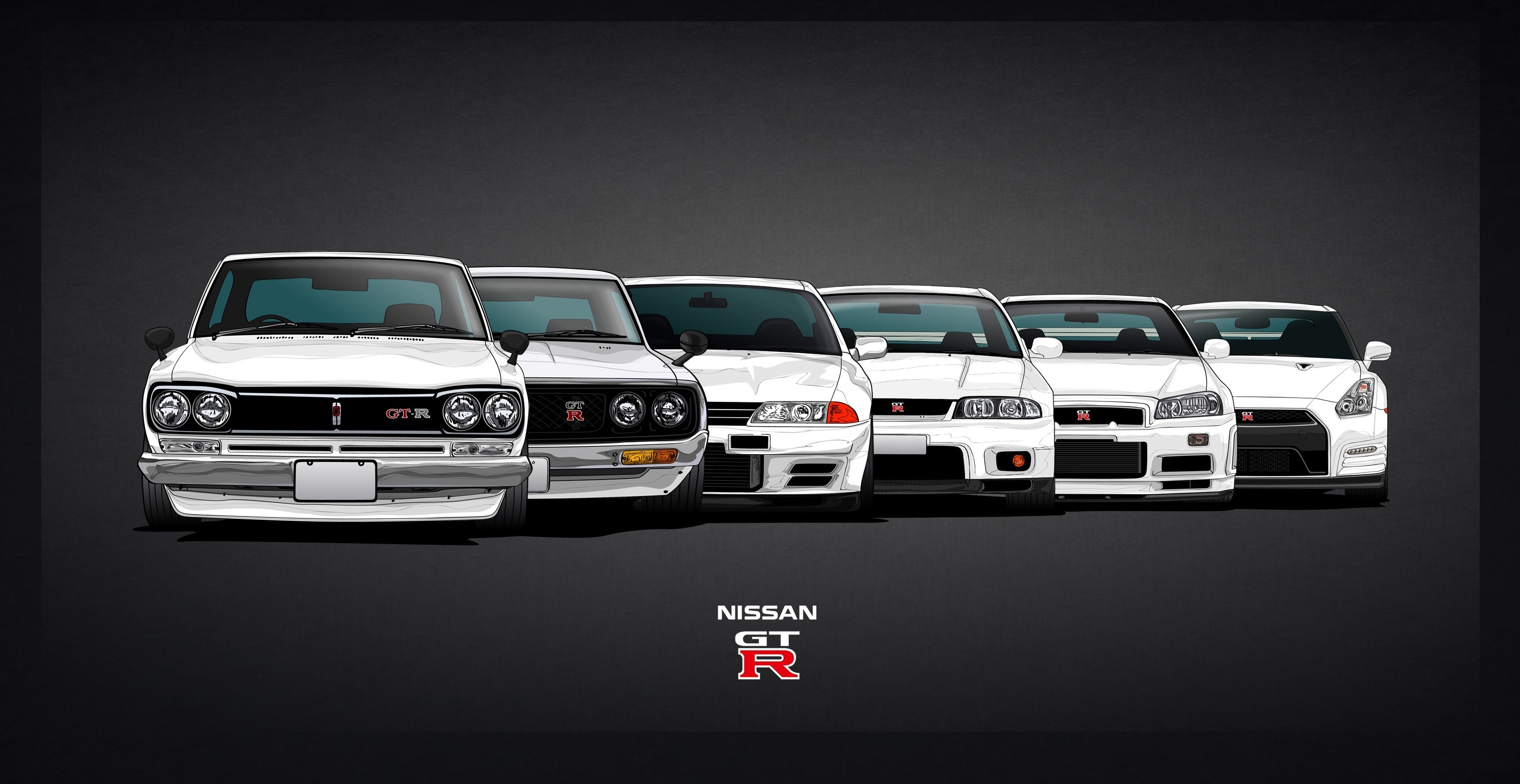 Nissan GT-R Generations Lined Up HD Wallpaper