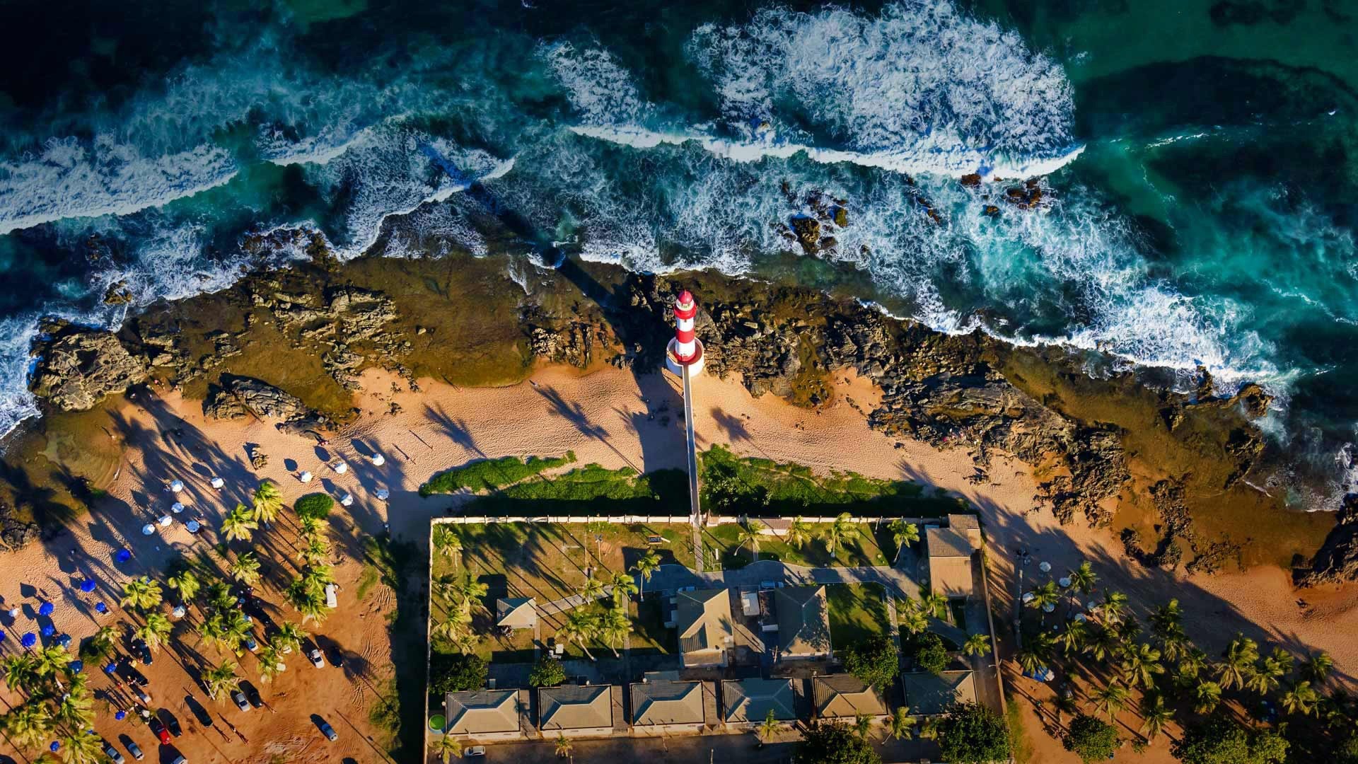 Aerial view of a lighthouse on the coast of El Salvador HD Wallpaper