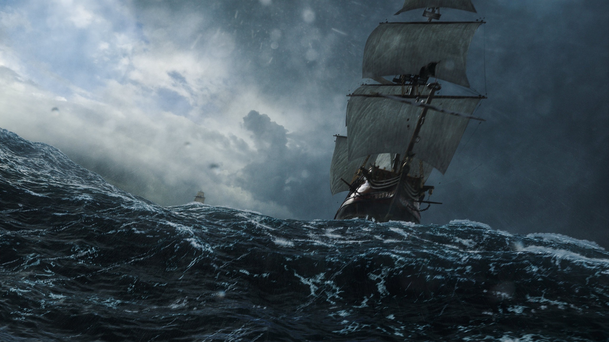 Sailing ship in a stormy sea HD Wallpaper