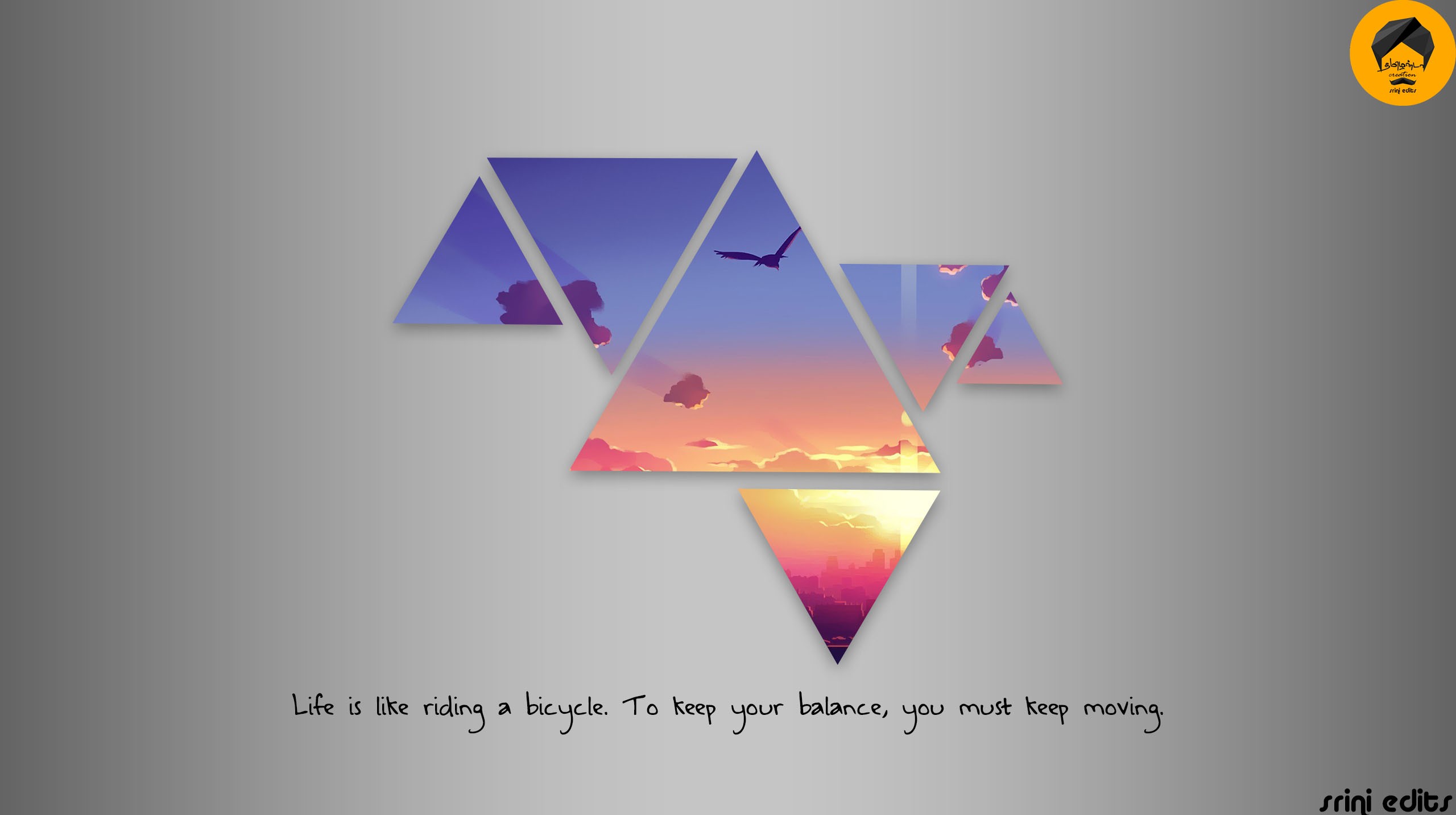 Motivational quote with abstract triangles and sky HD Wallpaper