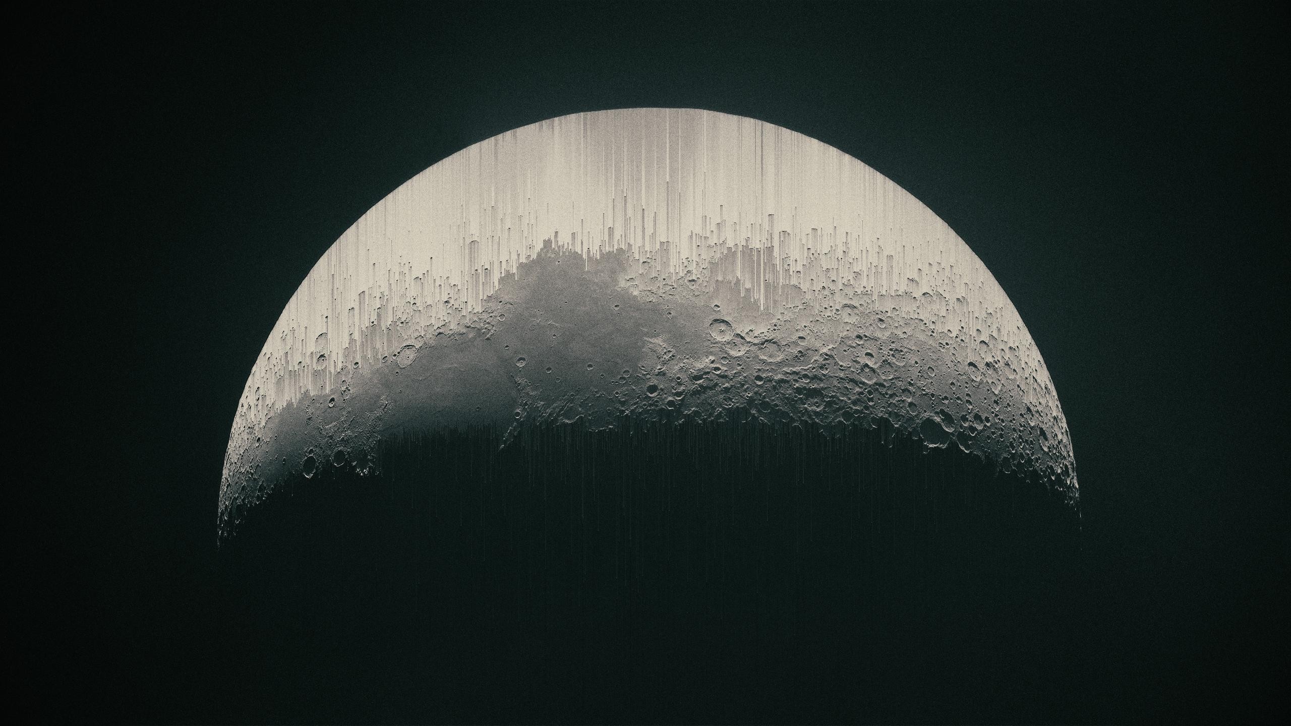 Pixelated Moon in Dark Space HD Wallpaper