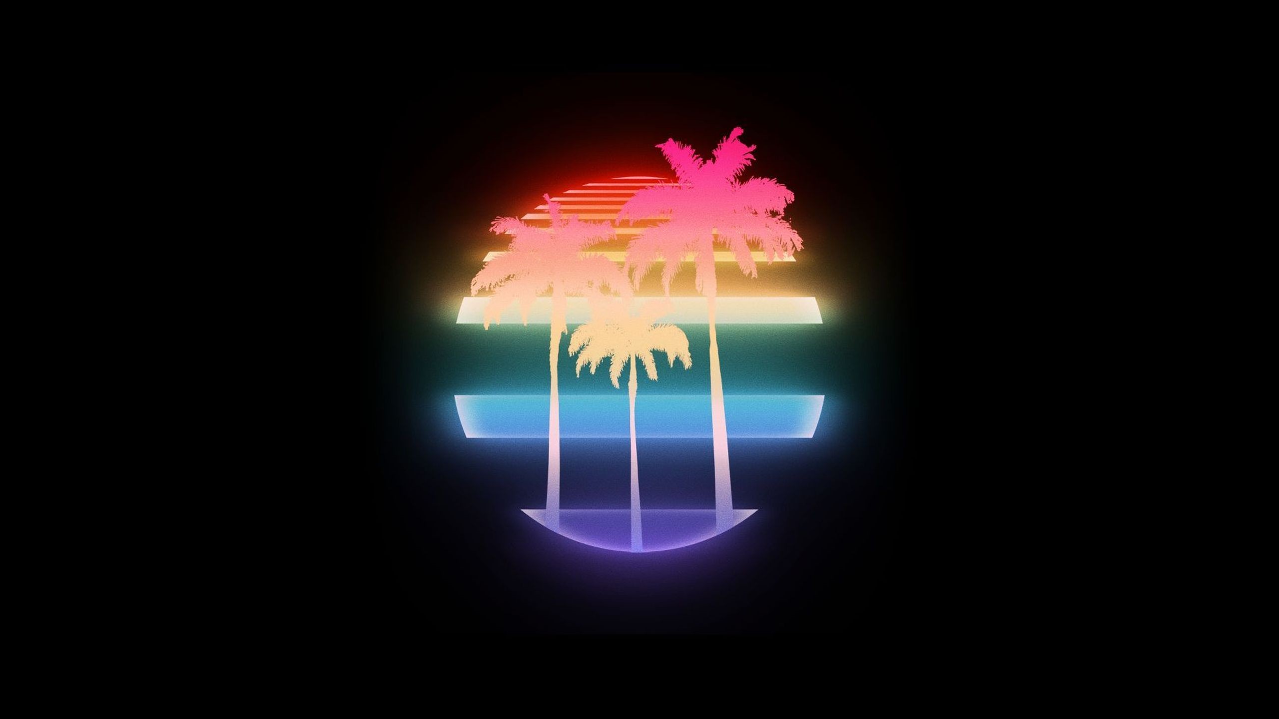 Retro sunset with palm trees and neon glow HD Wallpaper