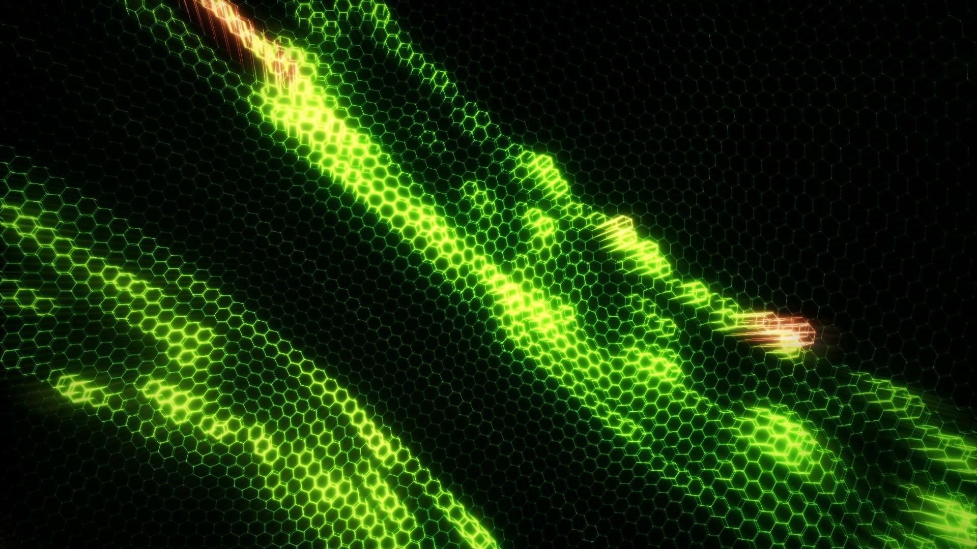 Abstract green neon hexagonal digital art HD Wallpaper