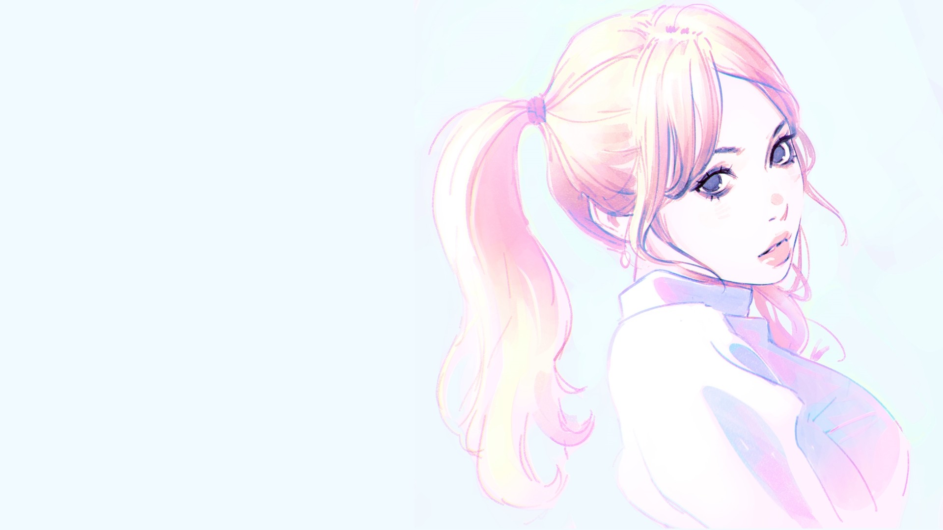 Anime girl with pink hair in a ponytail HD Wallpaper