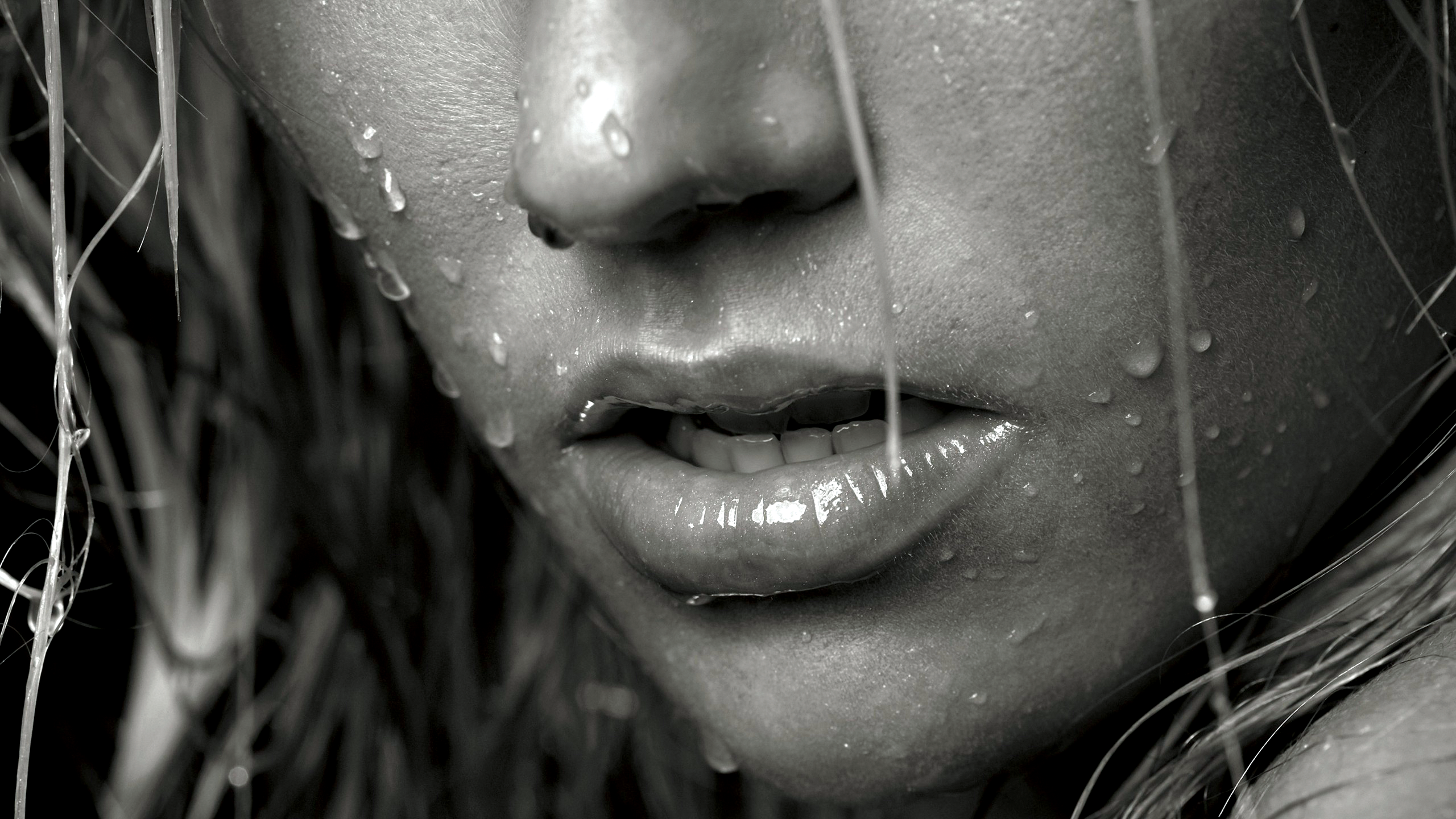 Close-up of a wet face with water drops HD Wallpaper