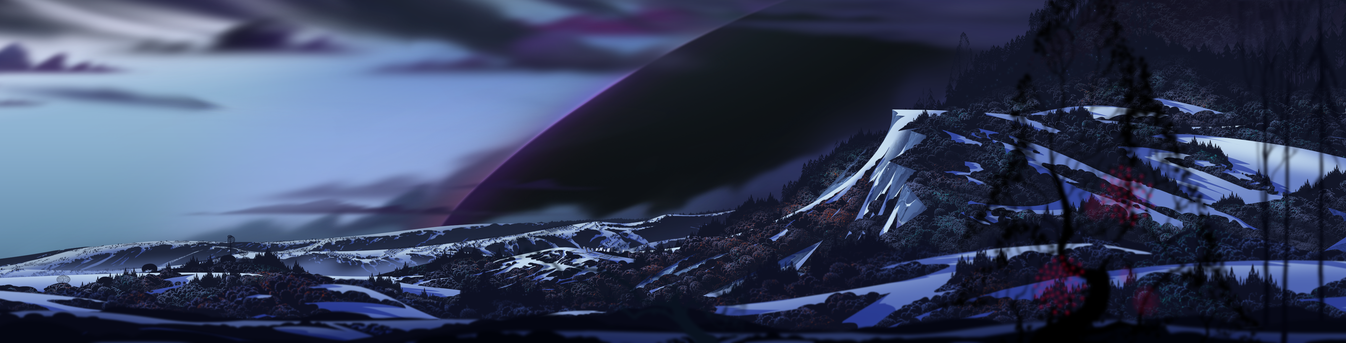 Concept art of a snowy landscape from The Banner Saga HD Wallpaper