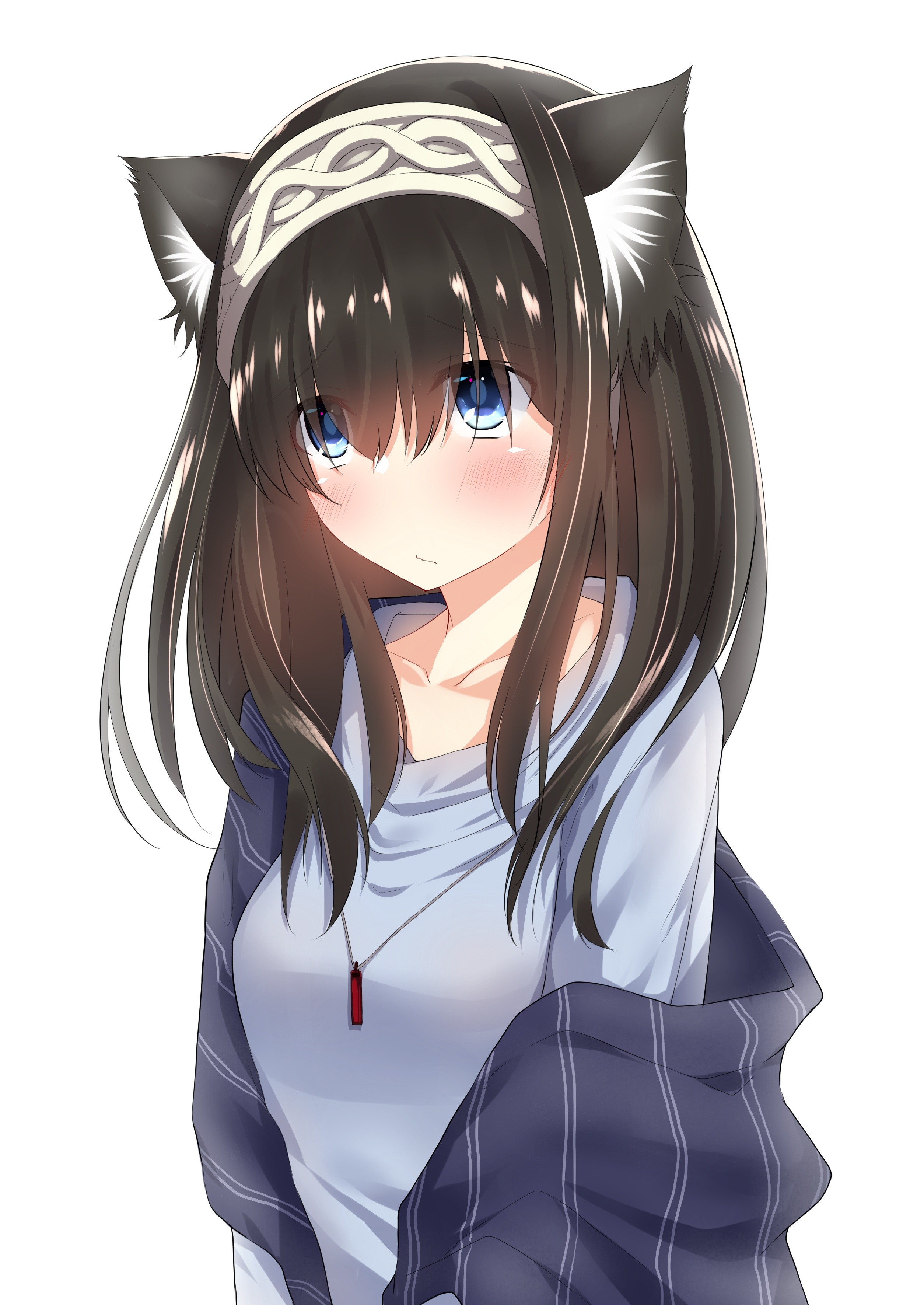 brunette, white background, THE iDOLM@STER, THE iDOLM@STER: Cinderella Girls, blue eyes, simple background, animal ears, Sagisawa Fumika HD Wallpaper