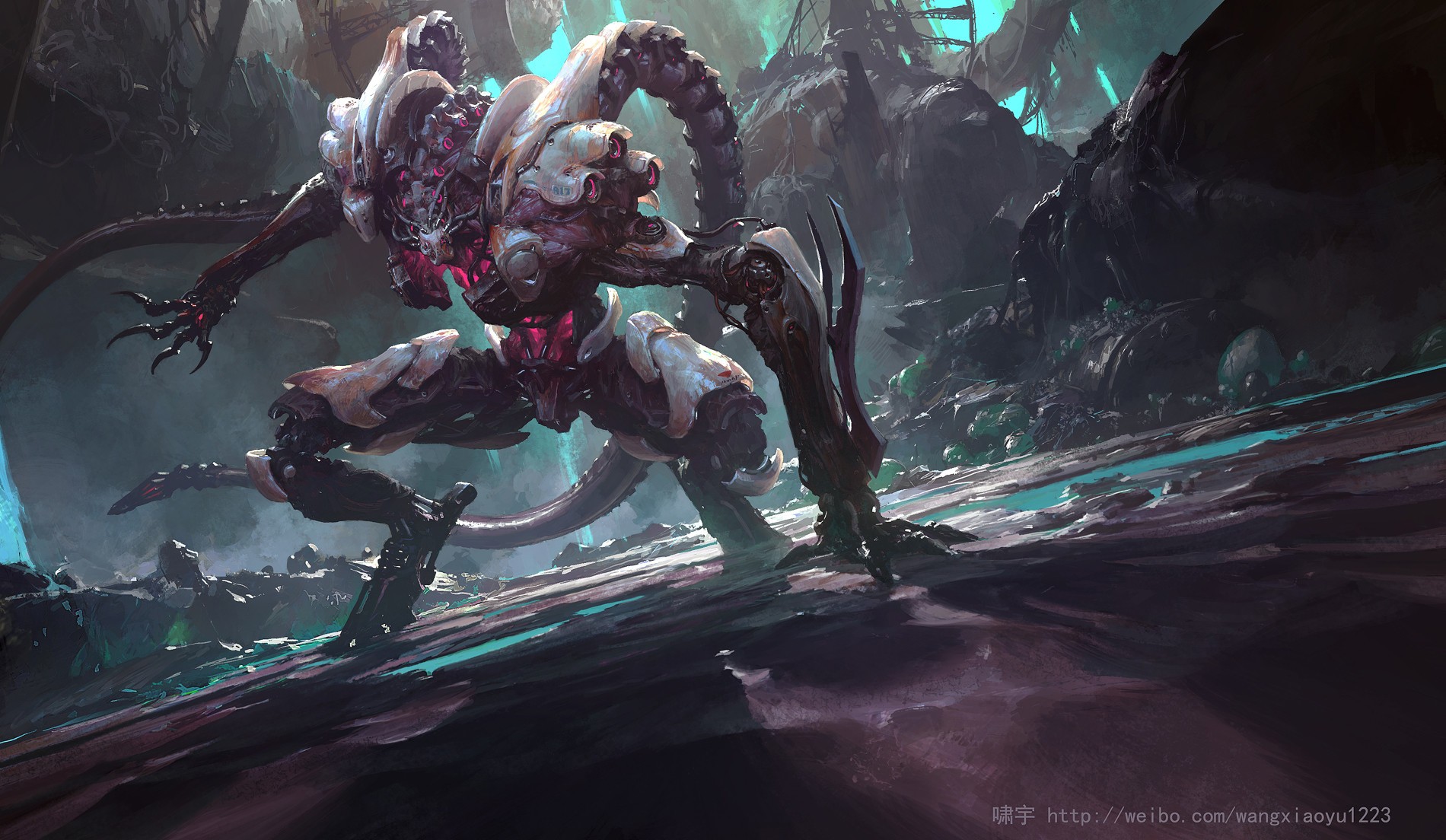 Futuristic fantasy art of a biomechanical creature HD Wallpaper