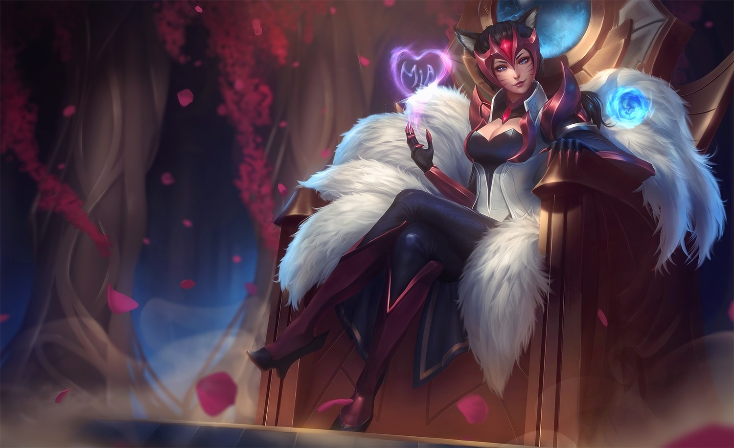 Ahri from League of Legends sitting on a throne HD Wallpaper