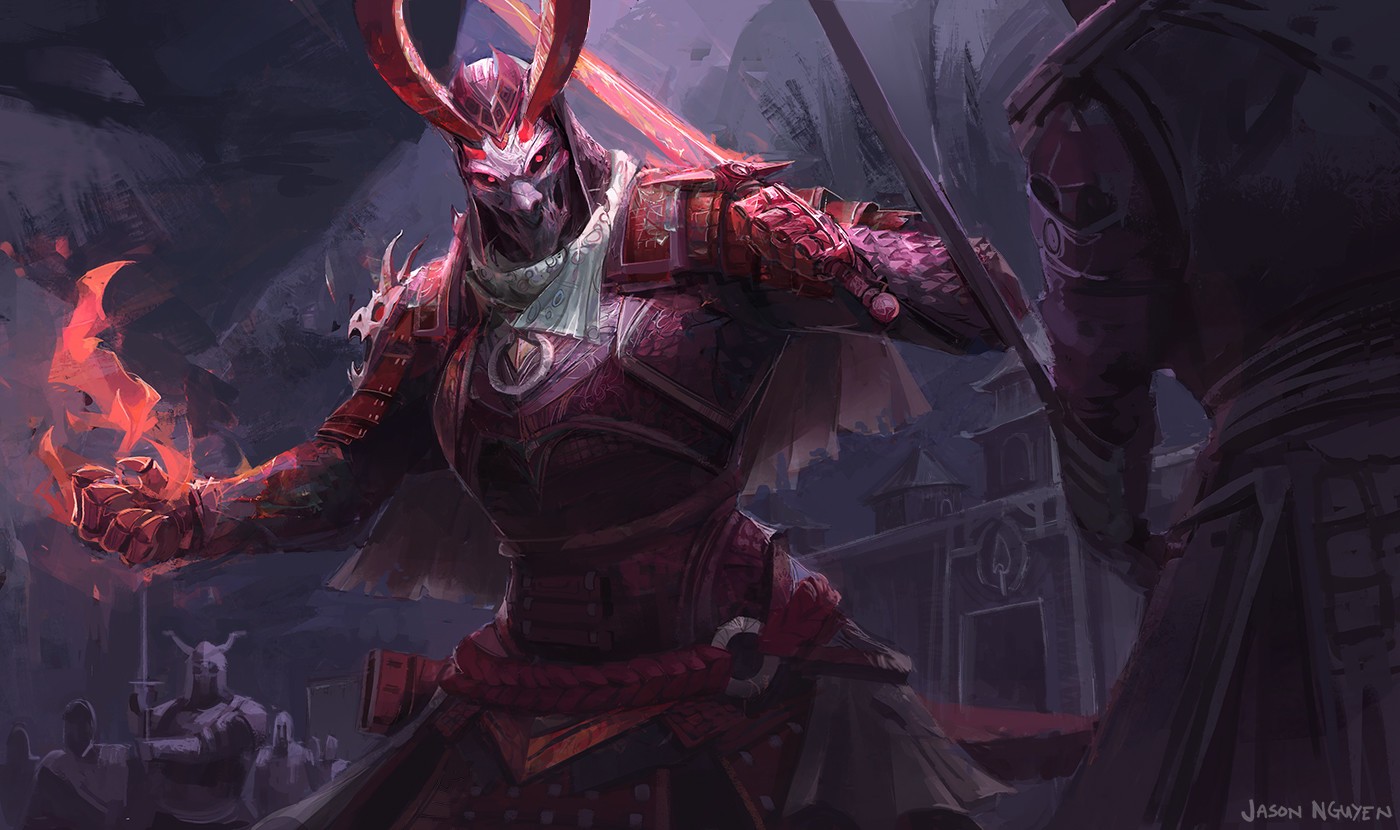 Fantasy warrior in ornate armor wielding fiery magic HD Wallpaper