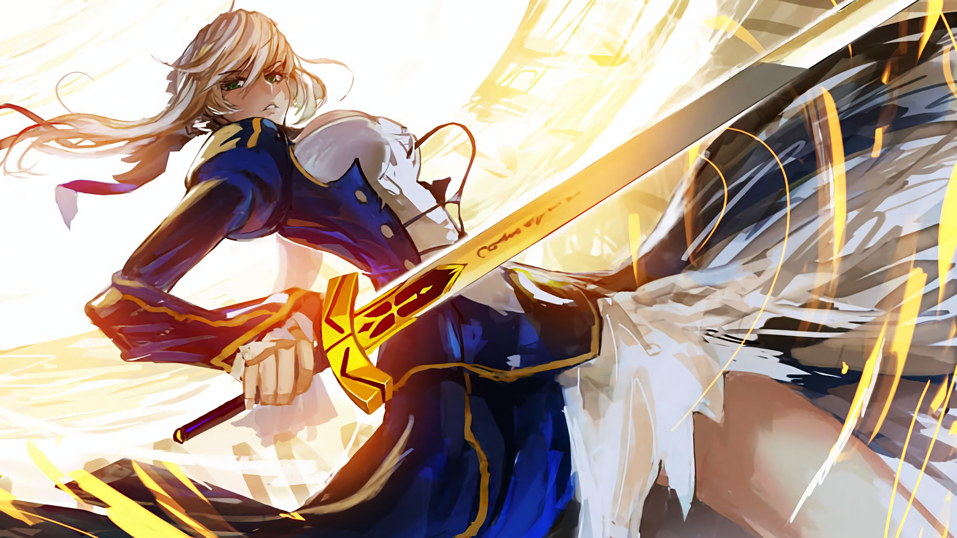 Saber from Fate Series holding Excalibur HD Wallpaper