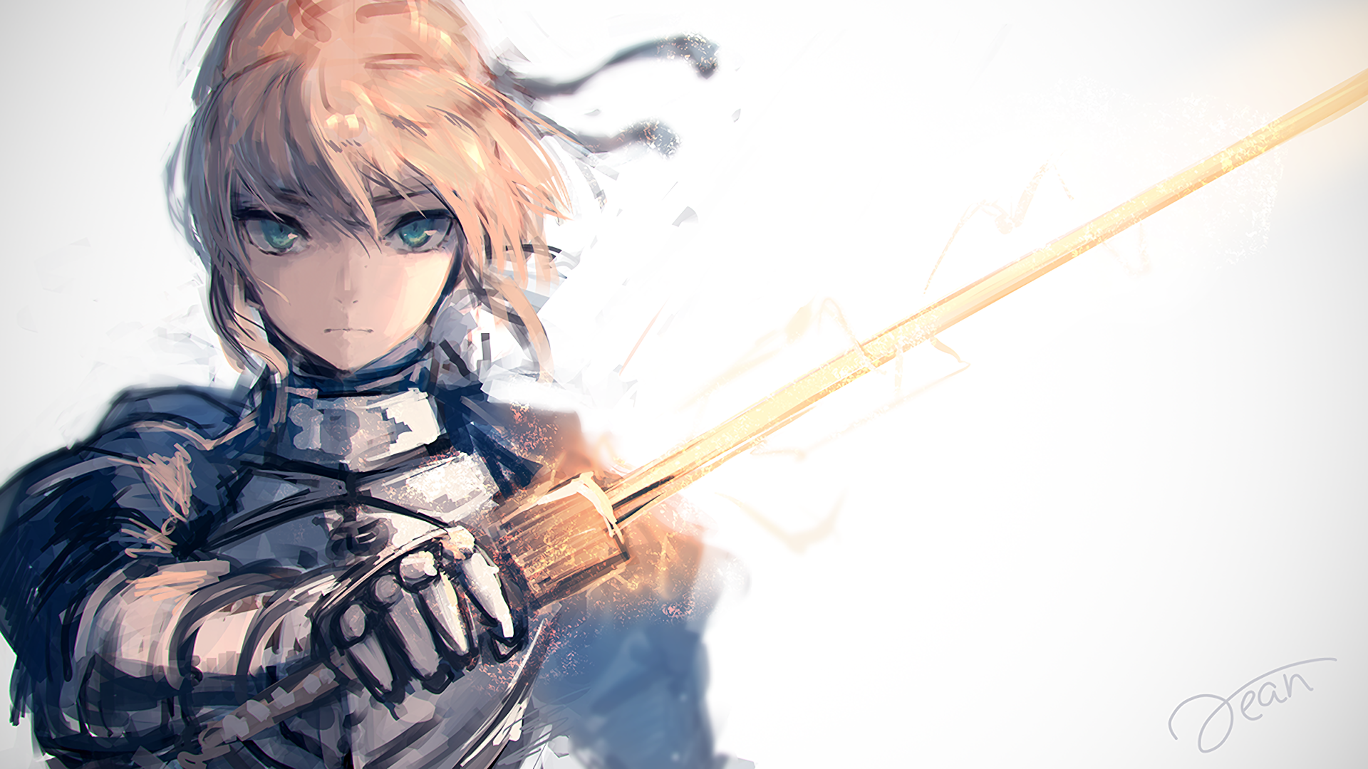 Saber from Fate/Stay Night with glowing sword HD Wallpaper