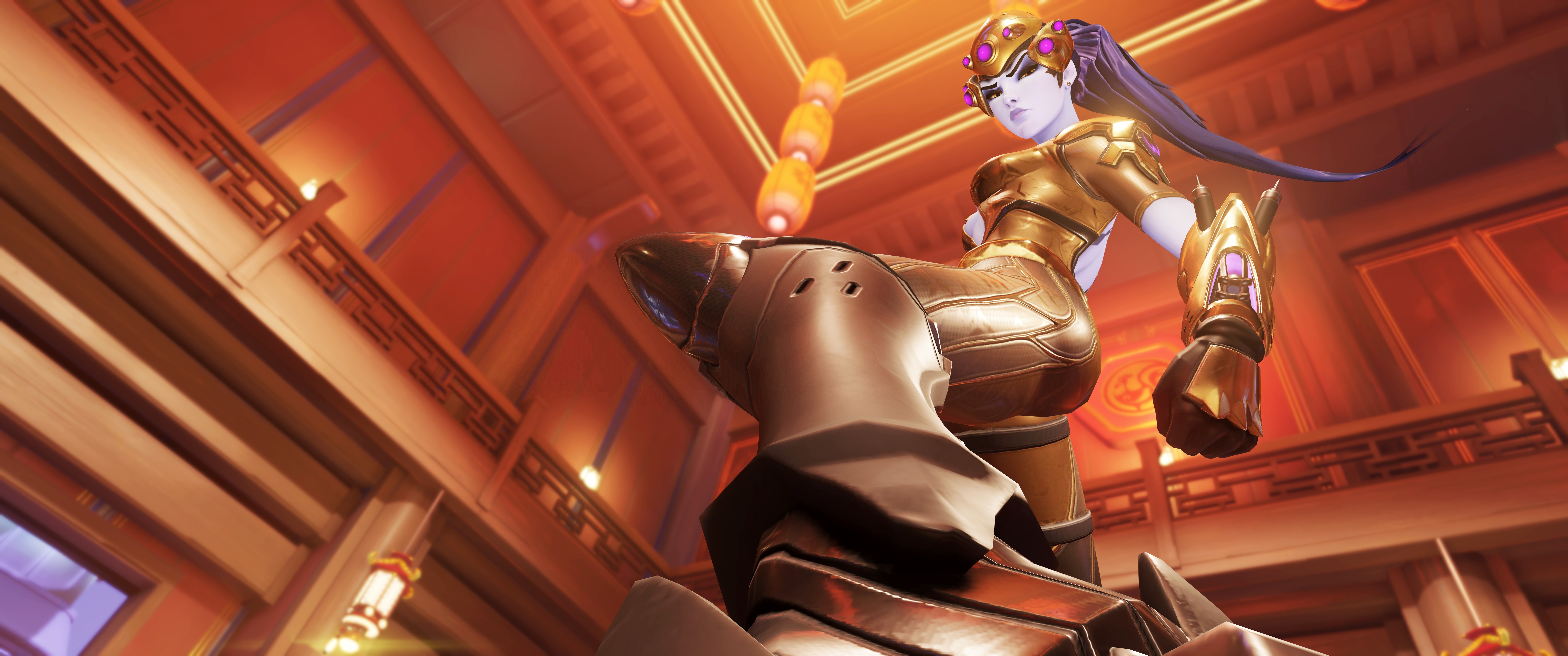 Widowmaker from Overwatch in golden armor HD Wallpaper