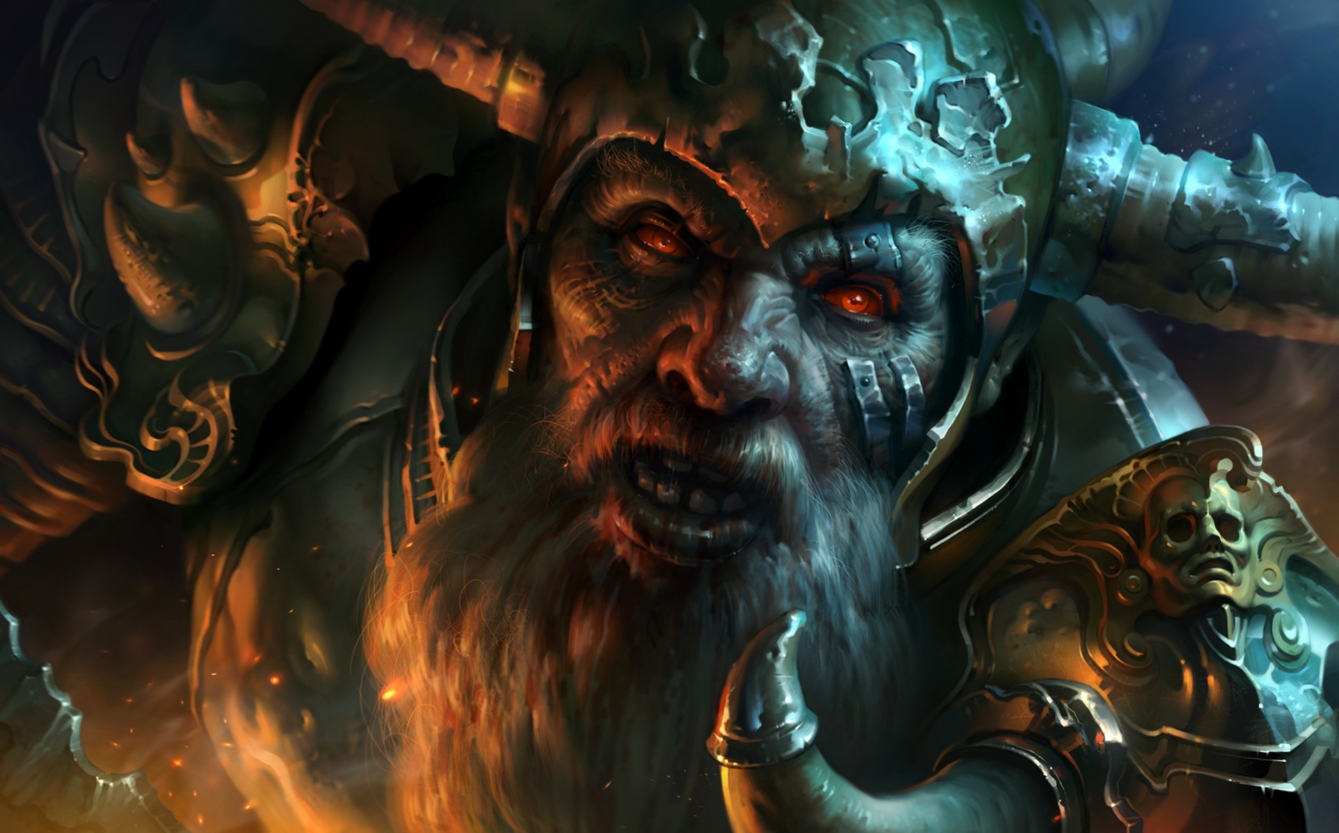 Fantasy art of a fierce warrior with glowing eyes HD Wallpaper