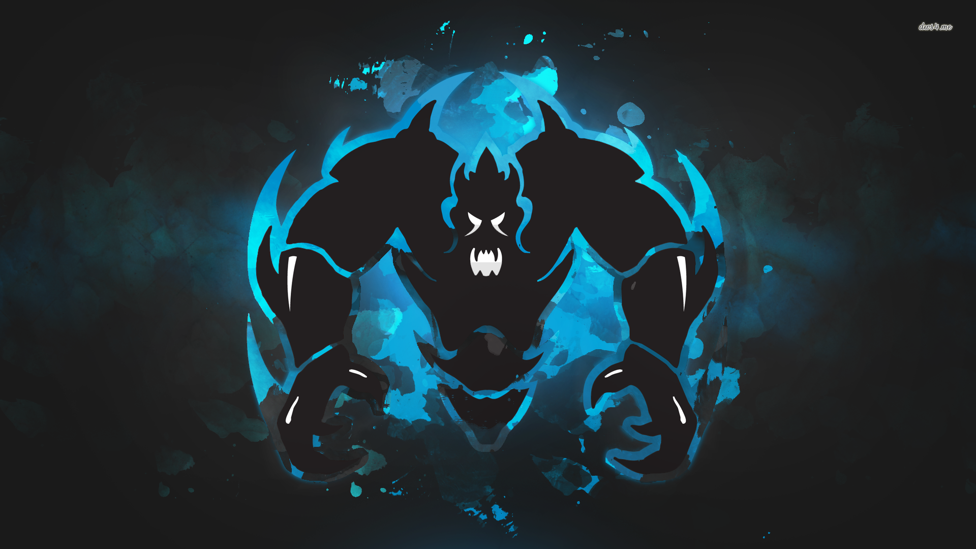 Black demon creature with blue glowing accents HD Wallpaper