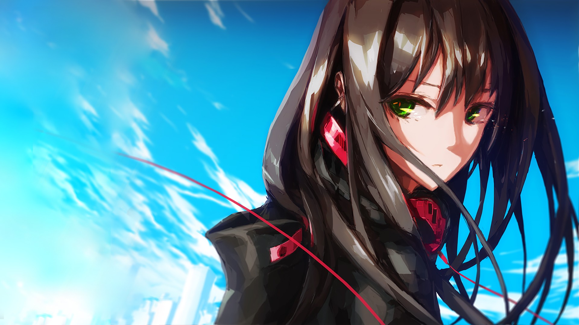 Anime girl with green eyes and black hair HD Wallpaper