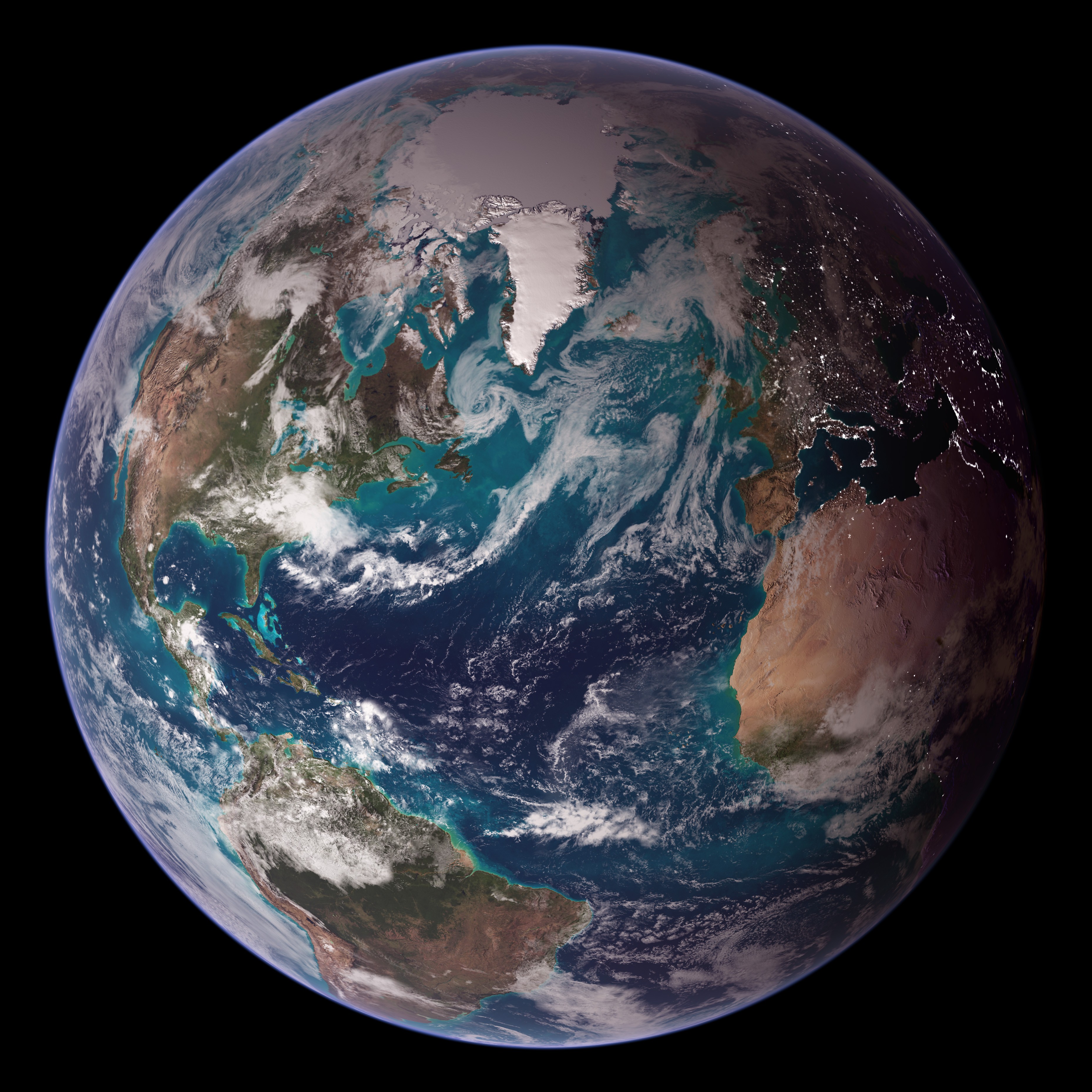Earth from space showing North America and Europe HD Wallpaper