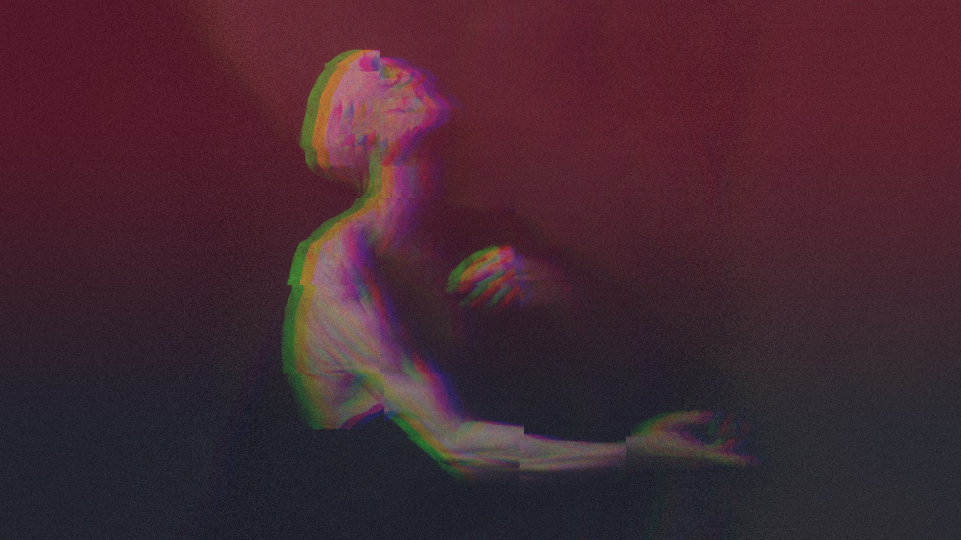 Glitch art of a person with head tilted back HD Wallpaper