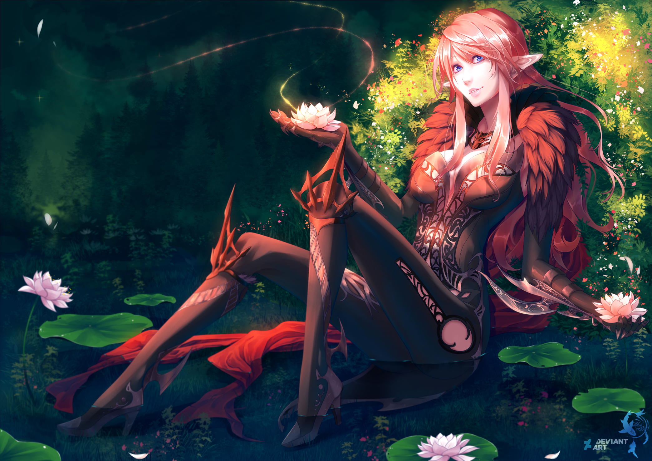 Elf with lotus flowers from Tera Online HD Wallpaper
