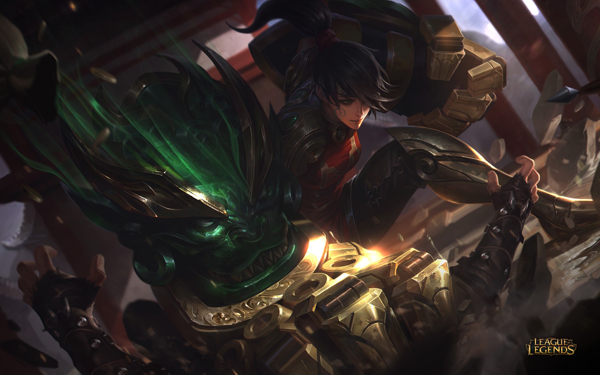 Vi from League of Legends fighting a green monster HD Wallpaper