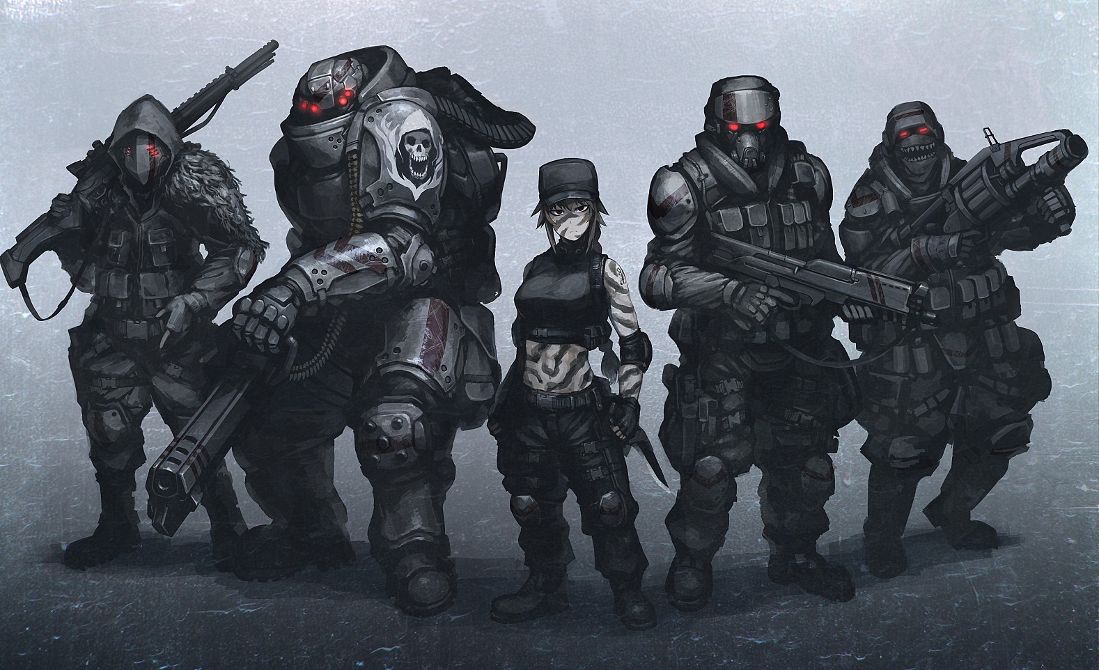 Five soldiers in tactical gear with glowing red eyes HD Wallpaper