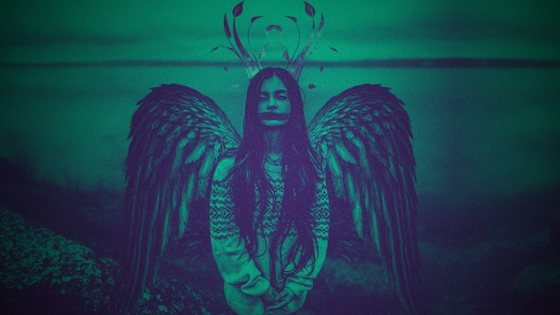 Woman with angel wings and plants HD Wallpaper