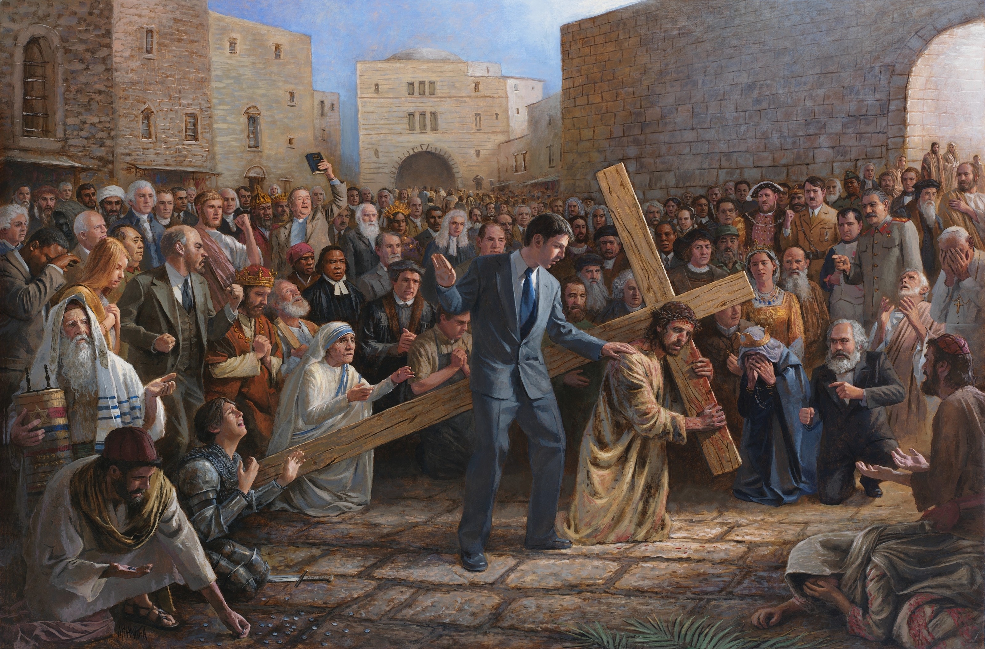 cross women Julius Caesar Adolf Hitler Jon McNaughton men street Genghis Khan Mahmoud Ahmadinejad Mother Teresa Queen  history traditional art Barack Obama Jesus Christ king Karl Marx Napoleon Bonaparte painting religious HD Wallpaper