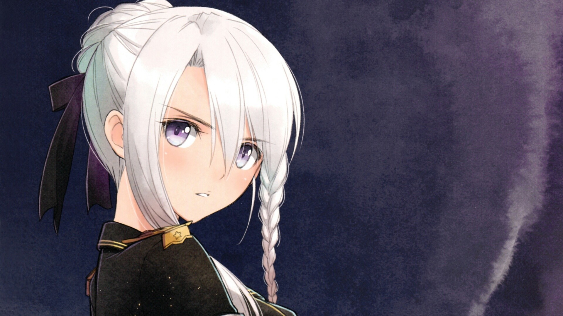 Anime girl with white hair and purple eyes HD Wallpaper