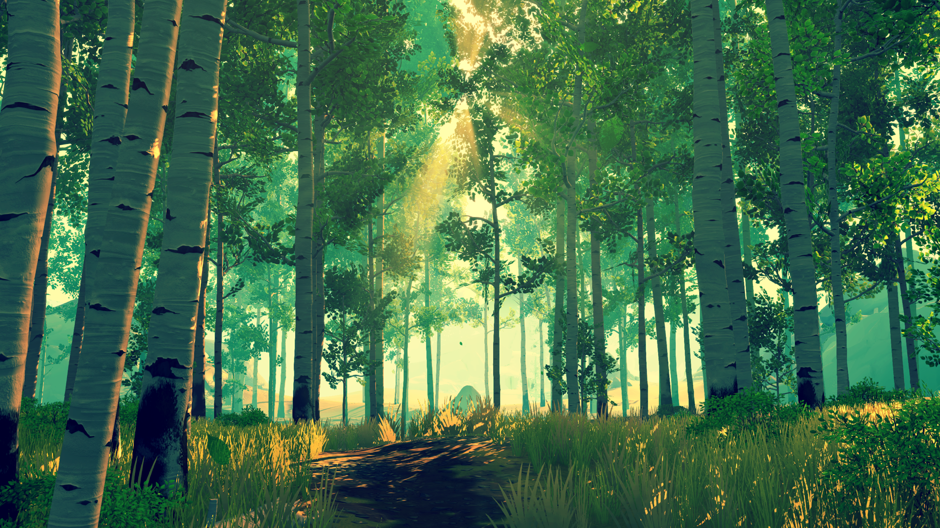Forest path with sunbeams in Firewatch HD Wallpaper