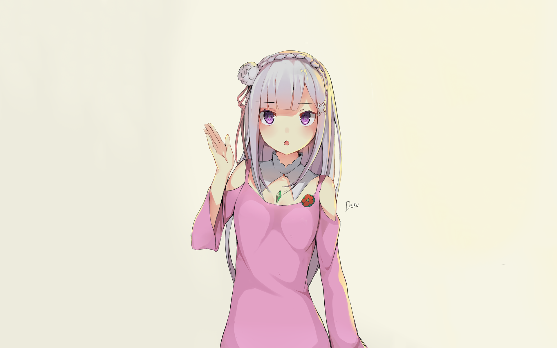 Emilia from Re:Zero in a pink dress HD Wallpaper
