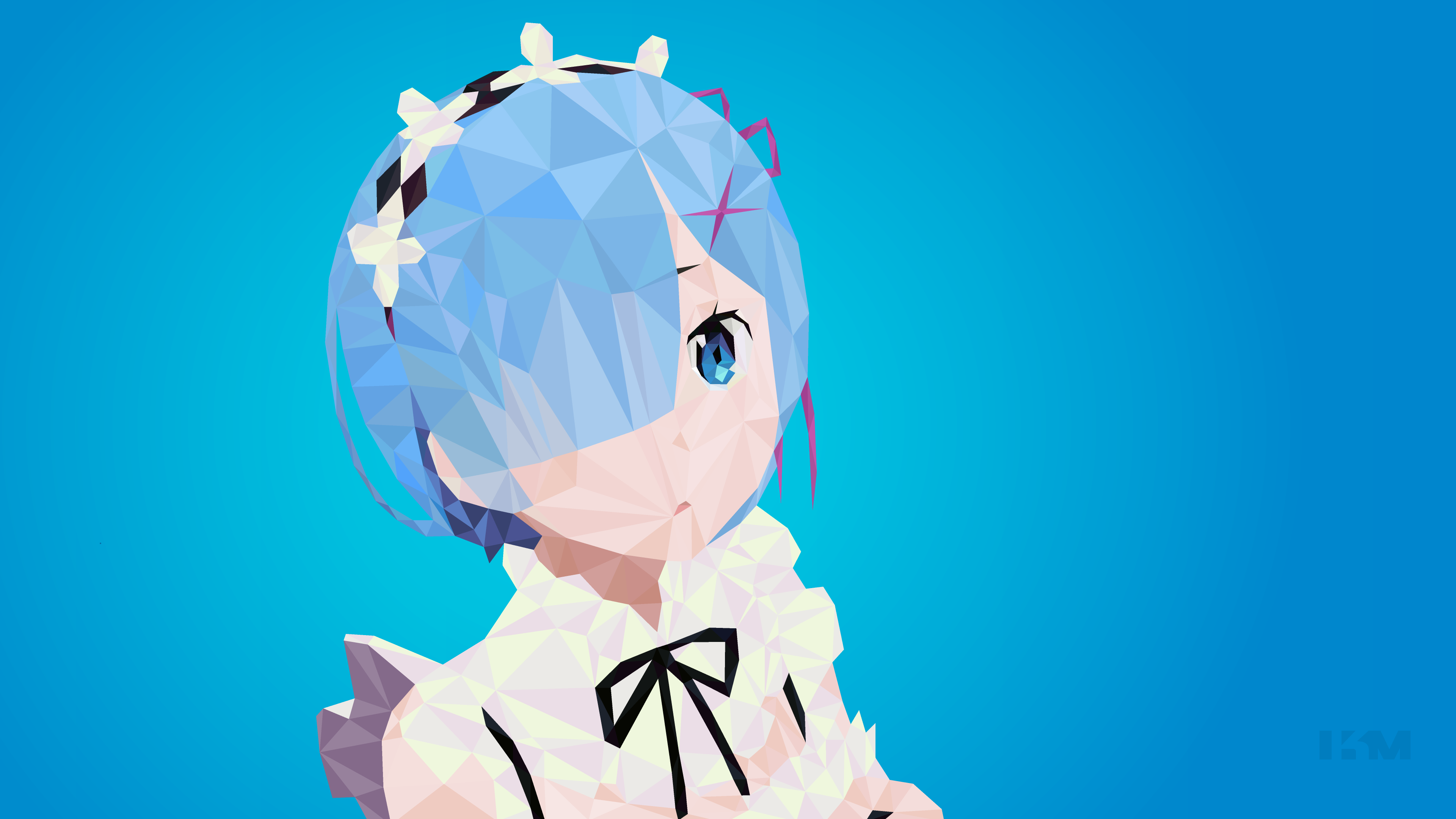 Rem from Re:Zero low poly art HD Wallpaper