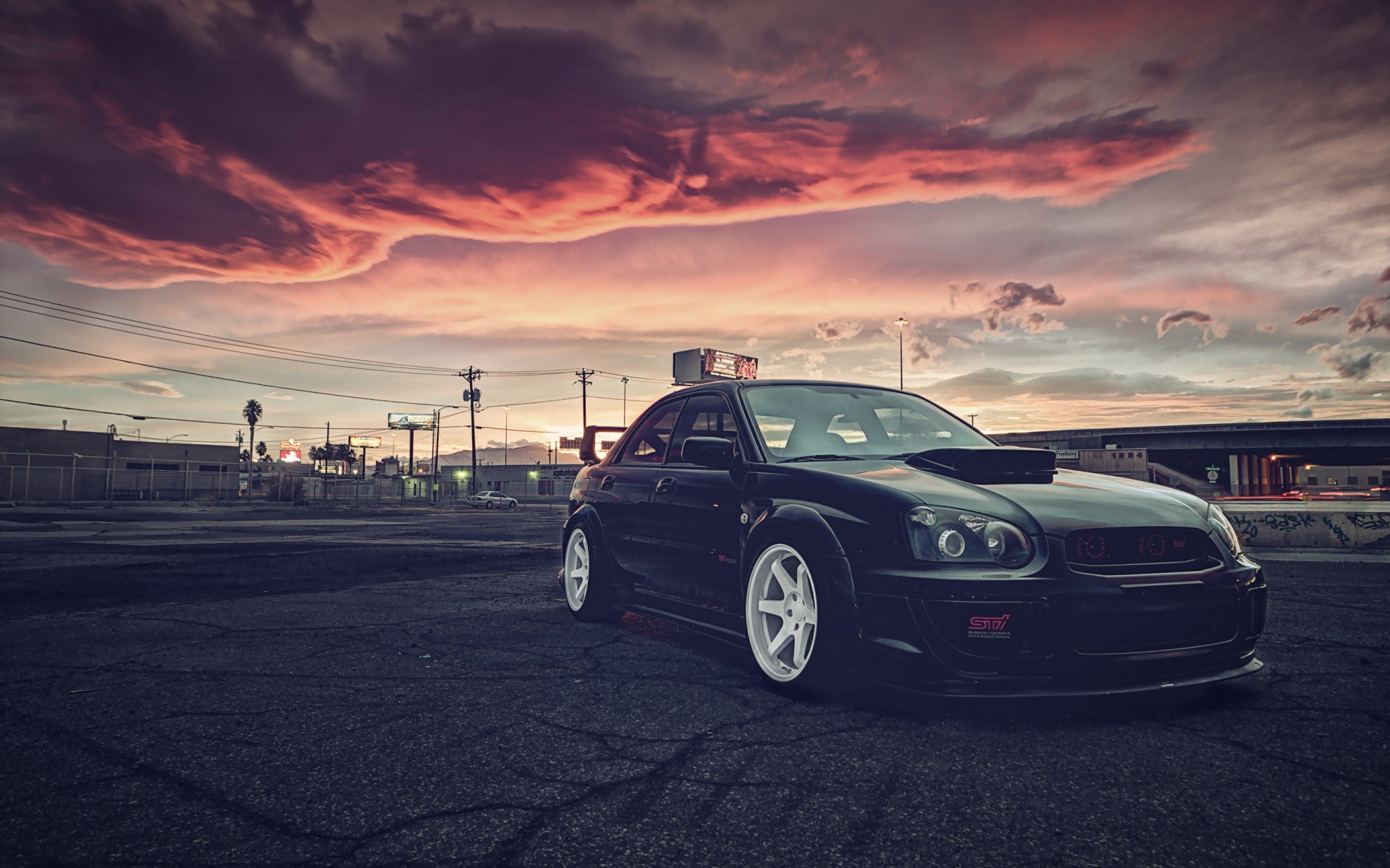 Black Subaru Impreza WRX STI with white wheels HD Wallpaper