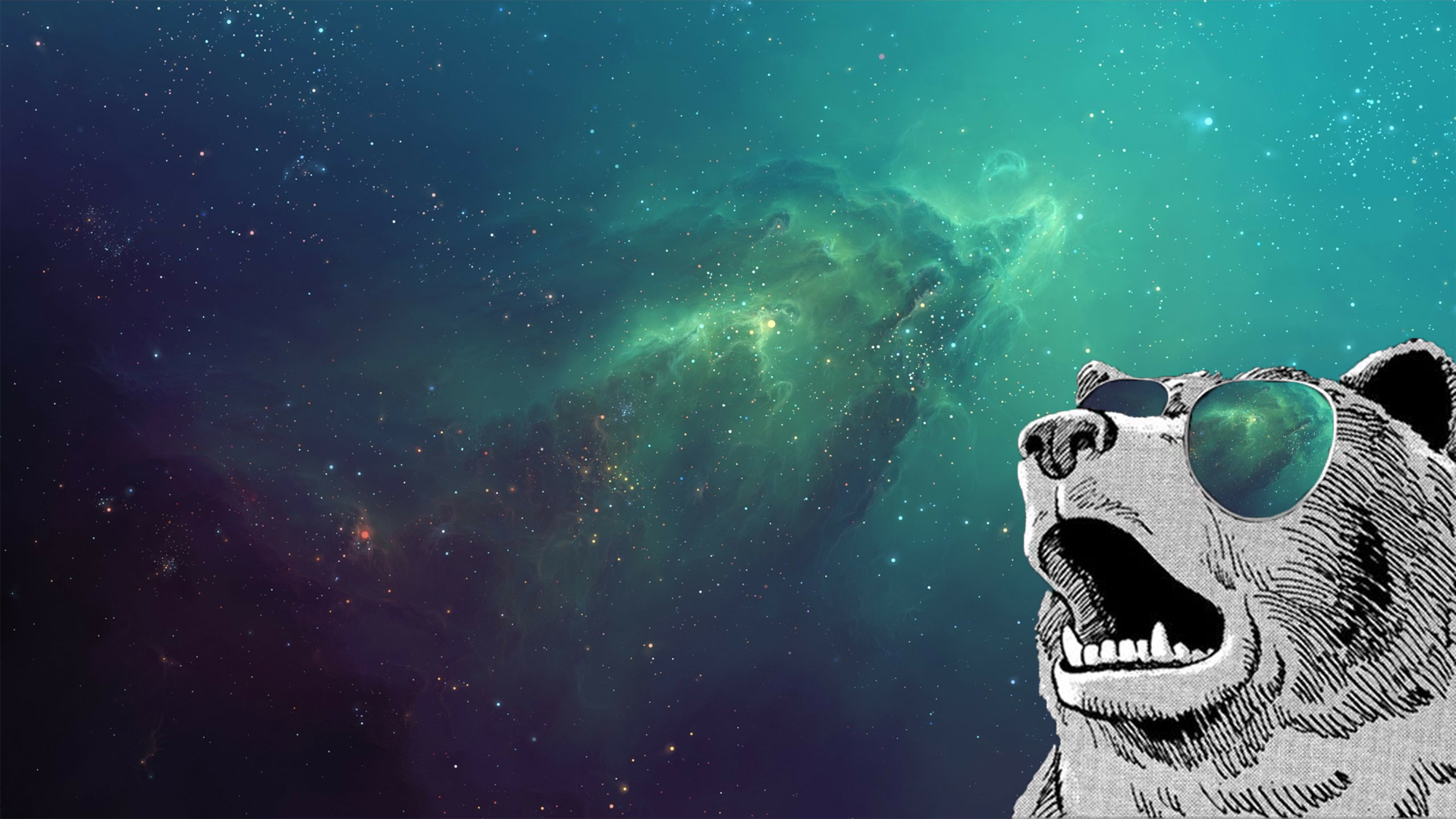 Bear wearing sunglasses in outer space HD Wallpaper