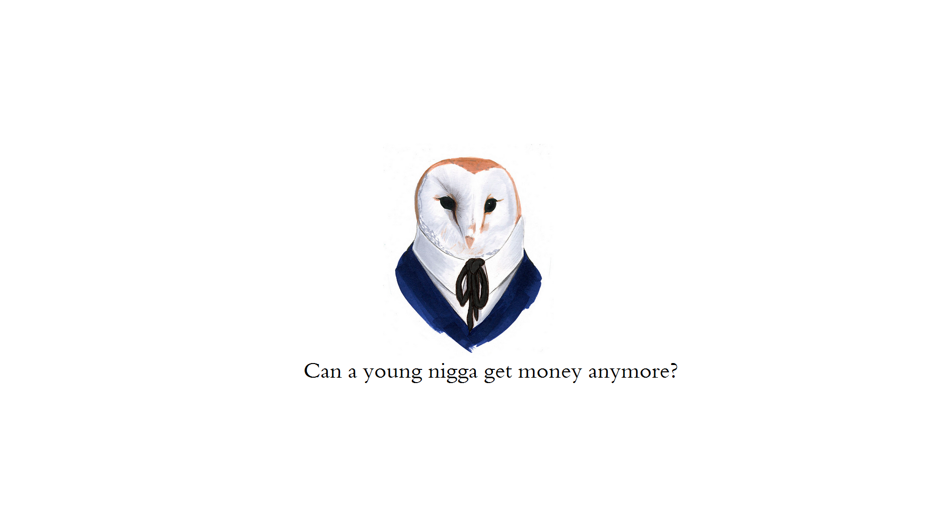 Barn owl in a suit with text HD Wallpaper