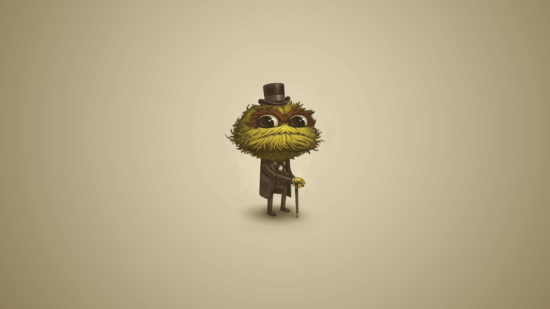 A cartoon monster in a suit and top hat holding a cane HD Wallpaper
