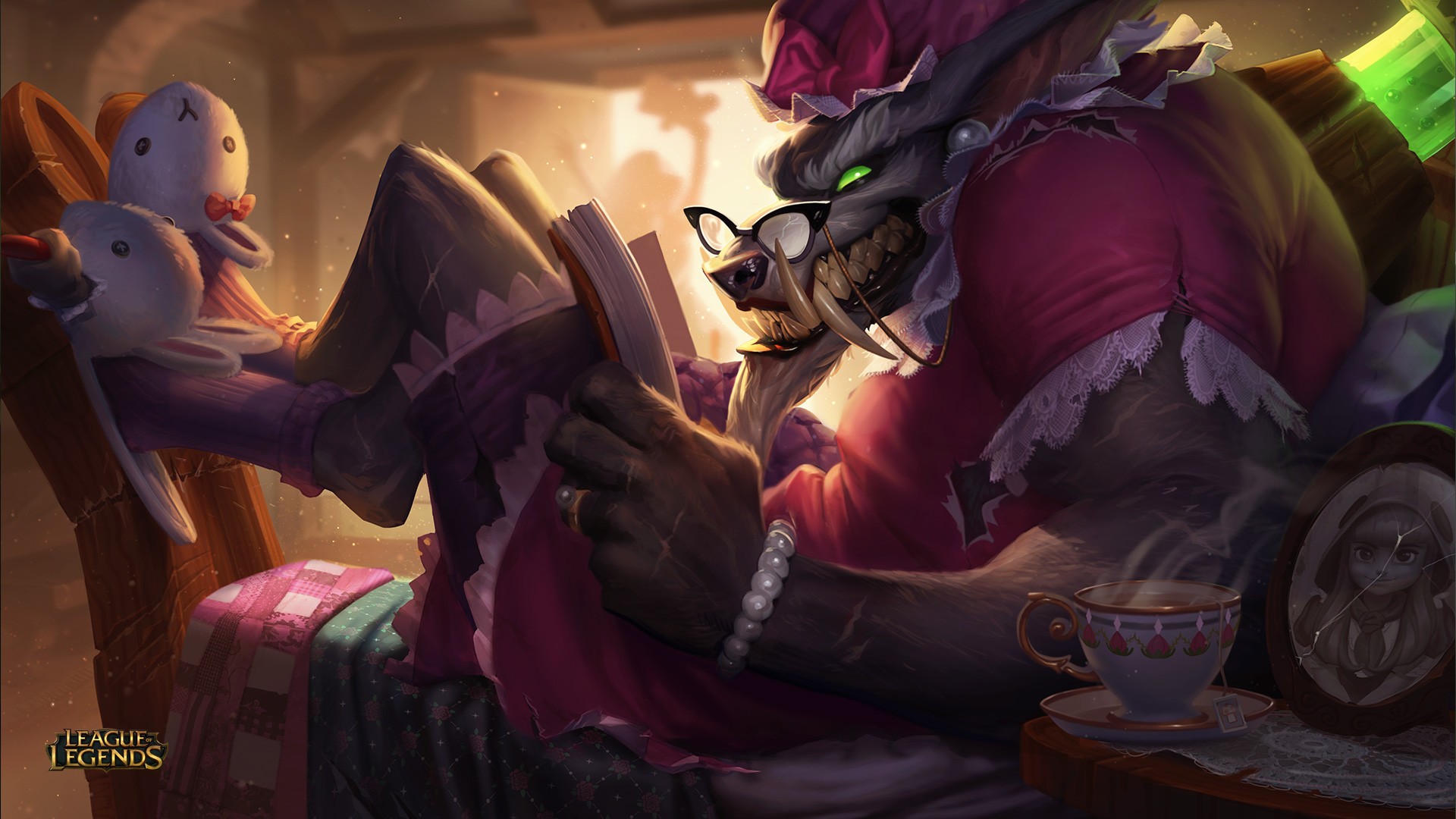 Warwick from League of Legends in pajamas reading HD Wallpaper