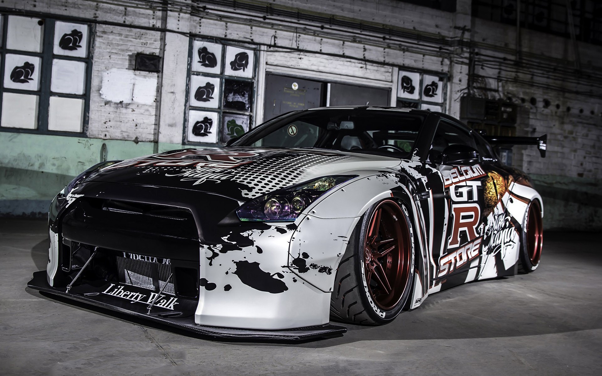 Customized Nissan GT-R with Liberty Walk body kit HD Wallpaper
