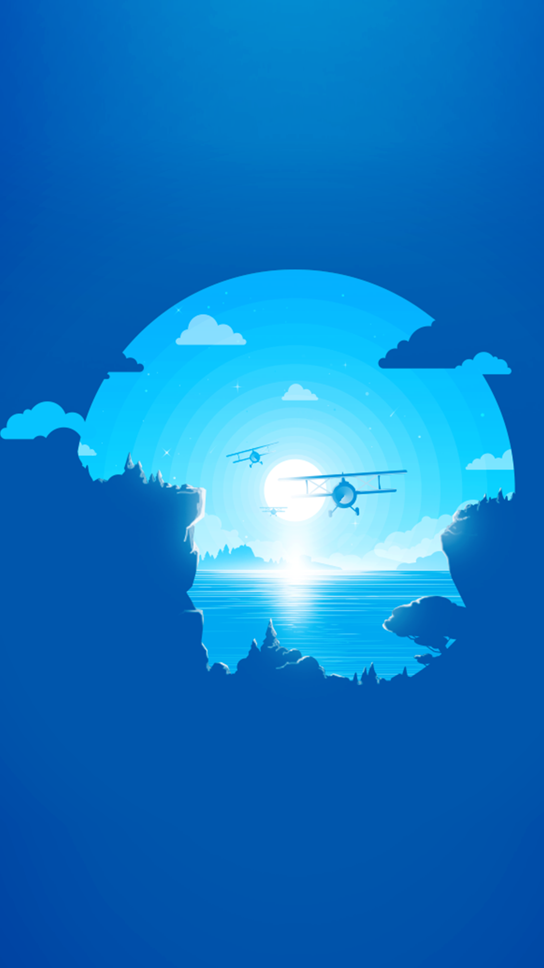 Biplanes flying over a lake at sunset HD Wallpaper