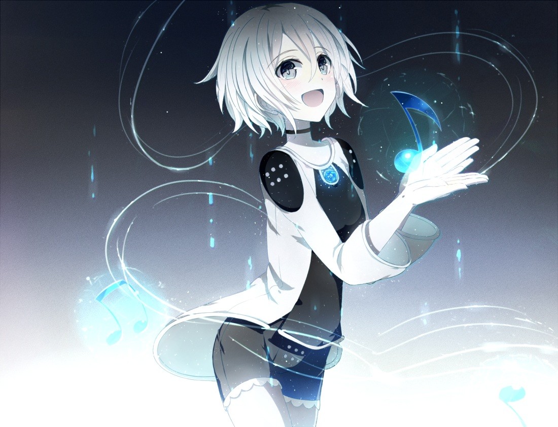Anime girl with white hair and musical notes HD Wallpaper