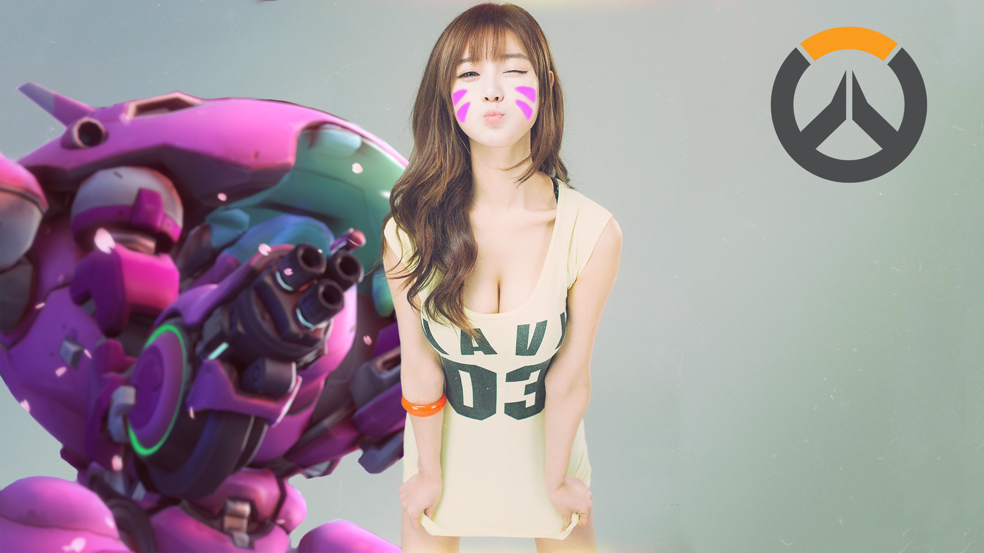 D.Va from Overwatch cosplay with mech HD Wallpaper