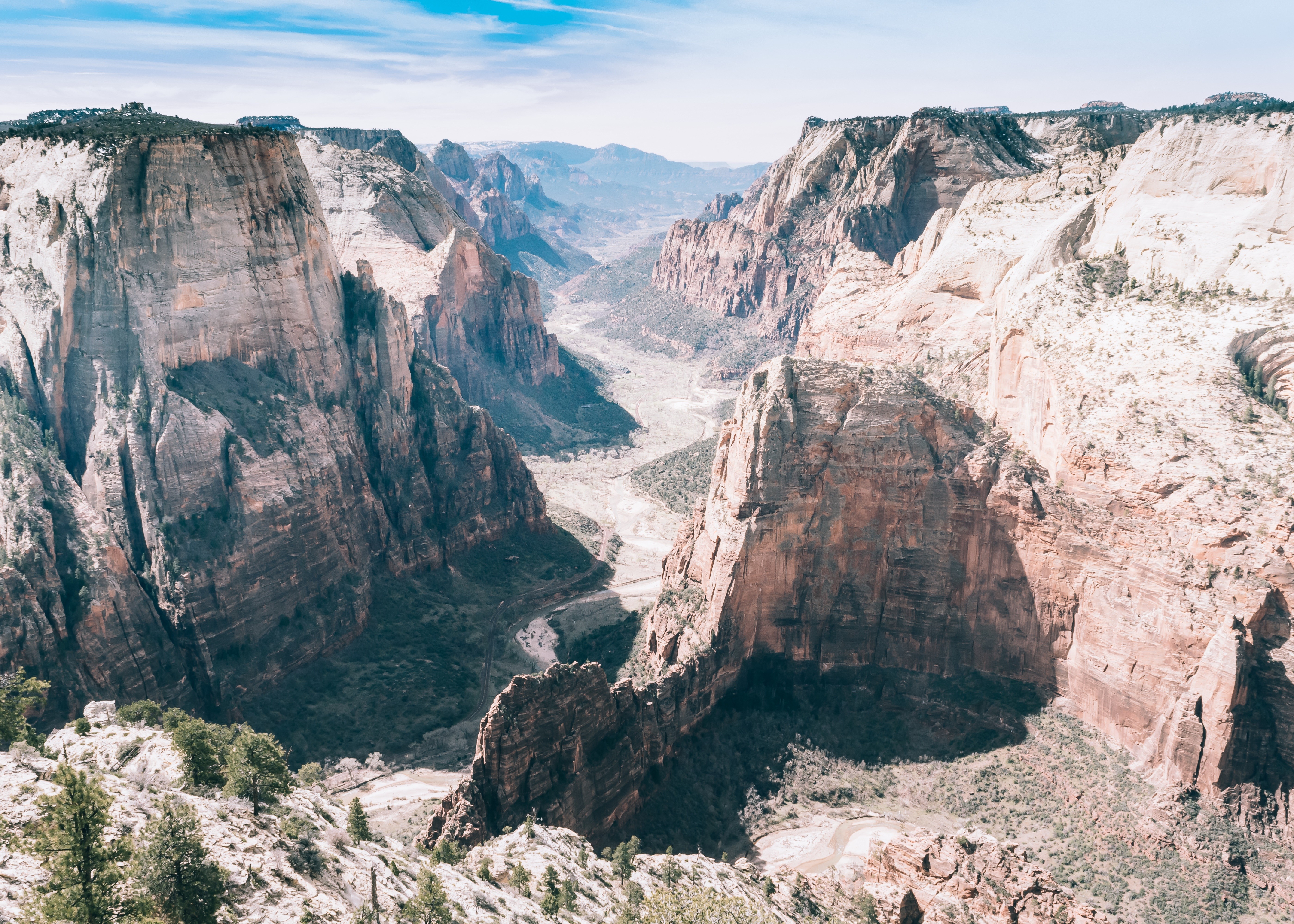 Majestic canyon landscape with winding river and blue sky HD Wallpaper