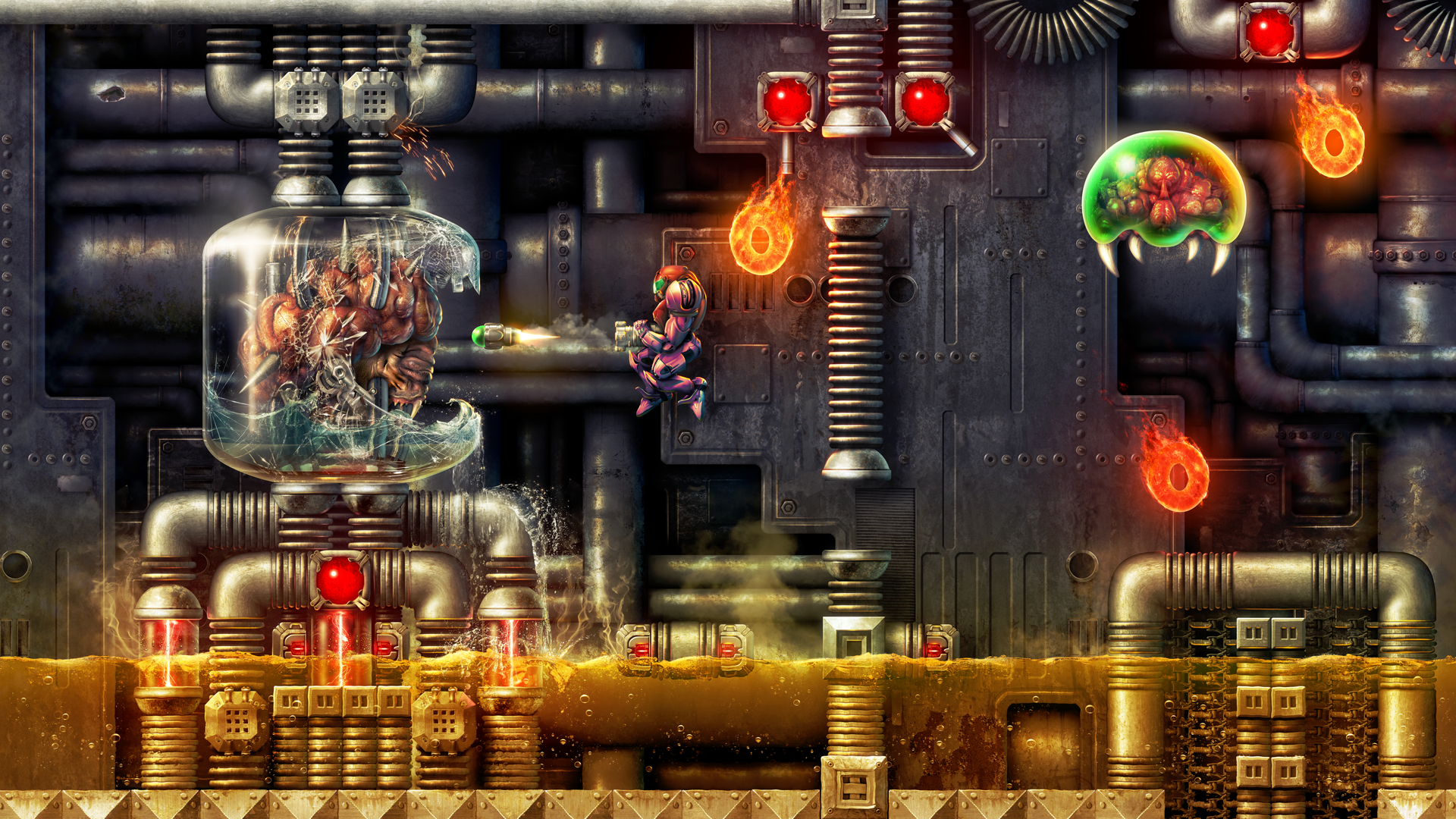 Samus Aran from Super Metroid fighting Metroids HD Wallpaper