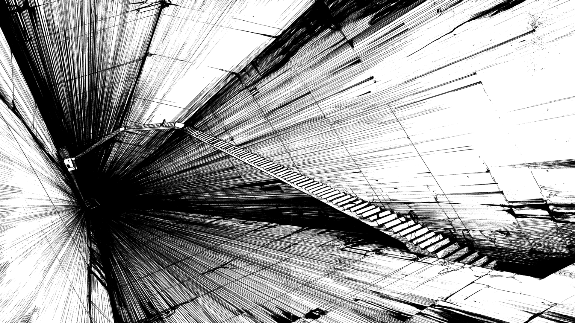 Monochrome artwork of abstract stairs and heights HD Wallpaper